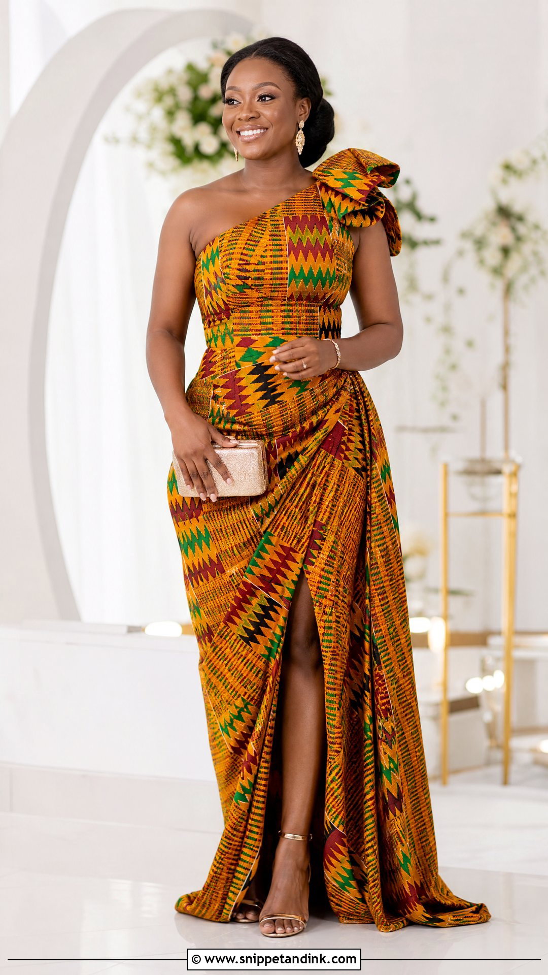 One Shoulder Kente Ghana Wedding Dress - Snippet and Ink - 25 Ghana Wedding Dress Ideas