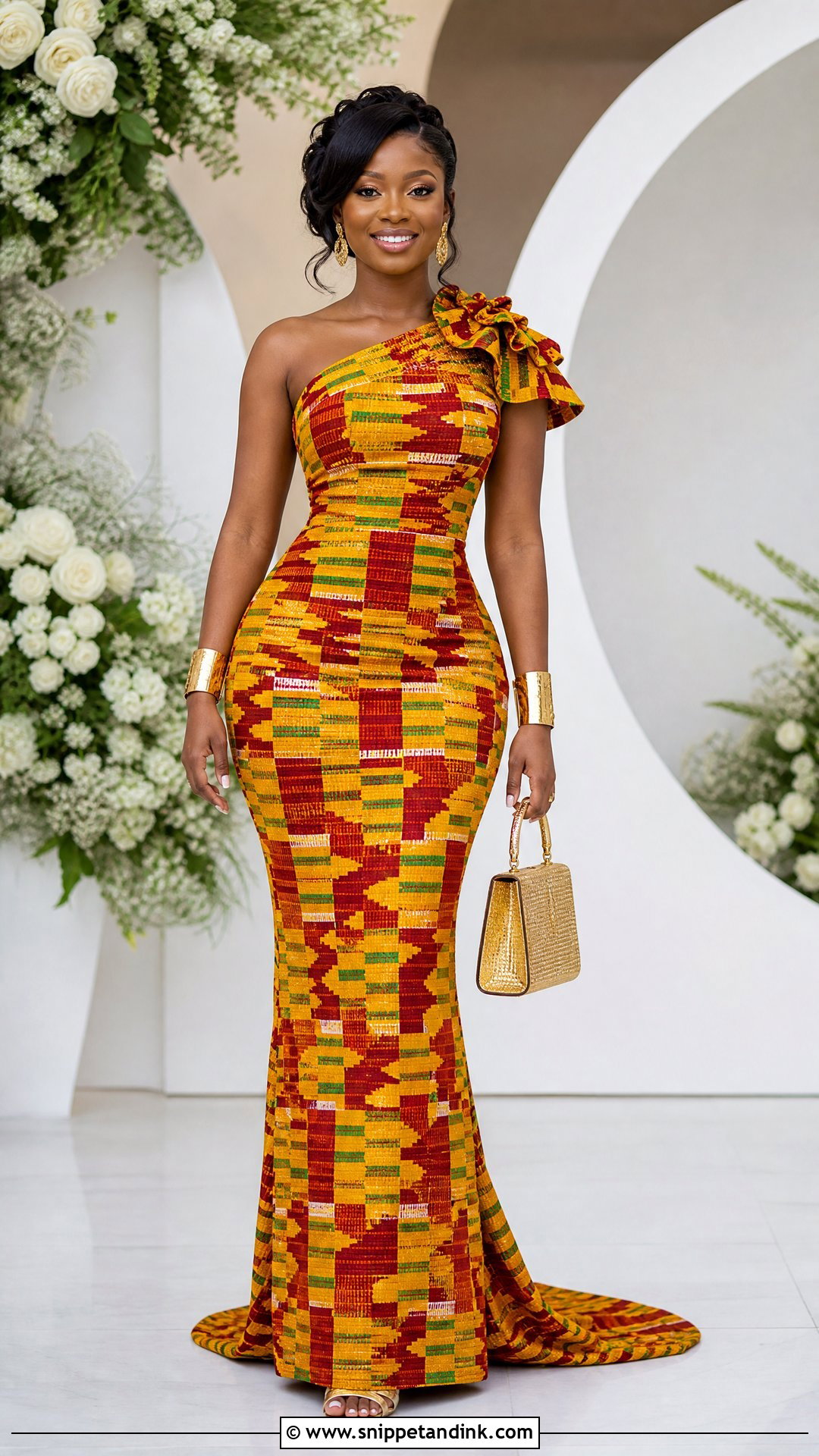 One Shoulder Kente Wedding Dress - Snippet and Ink - 20 Traditional Ghana Wedding Dress Ideas