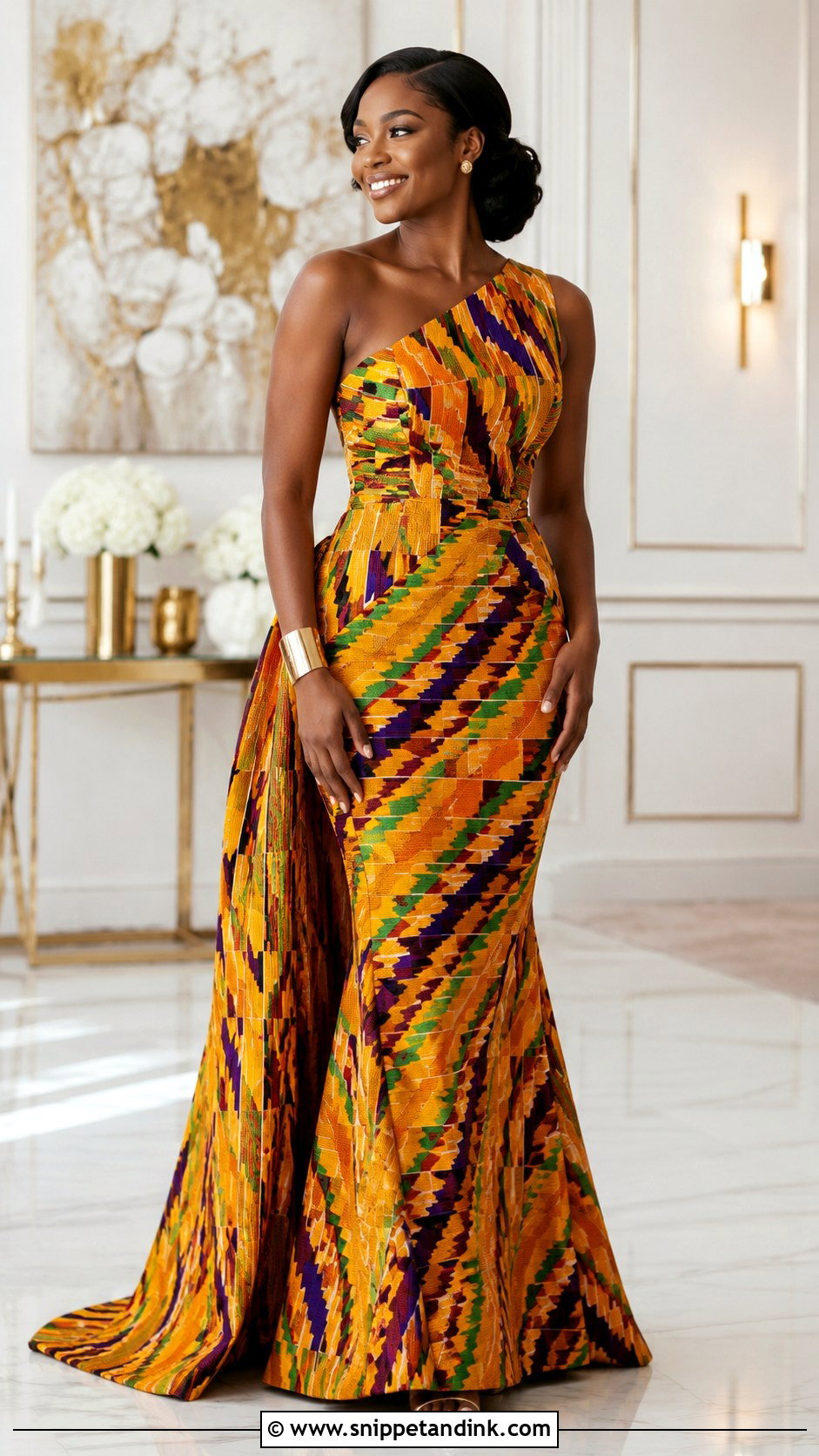 One Shoulder Kente Wedding Dress - Snippet and Ink - 20 Modern African Wedding Dresses
