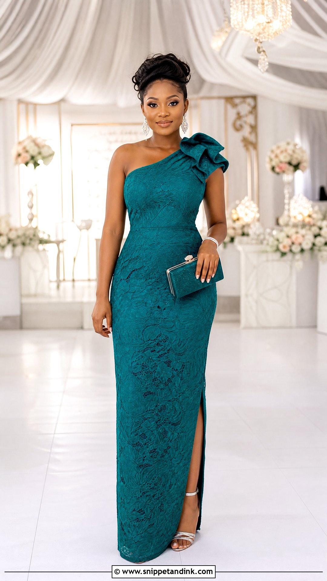 One Shoulder Lace Straight Gown - Snippet and Ink - 20 Owanbe Styles for Lace Straight Gown