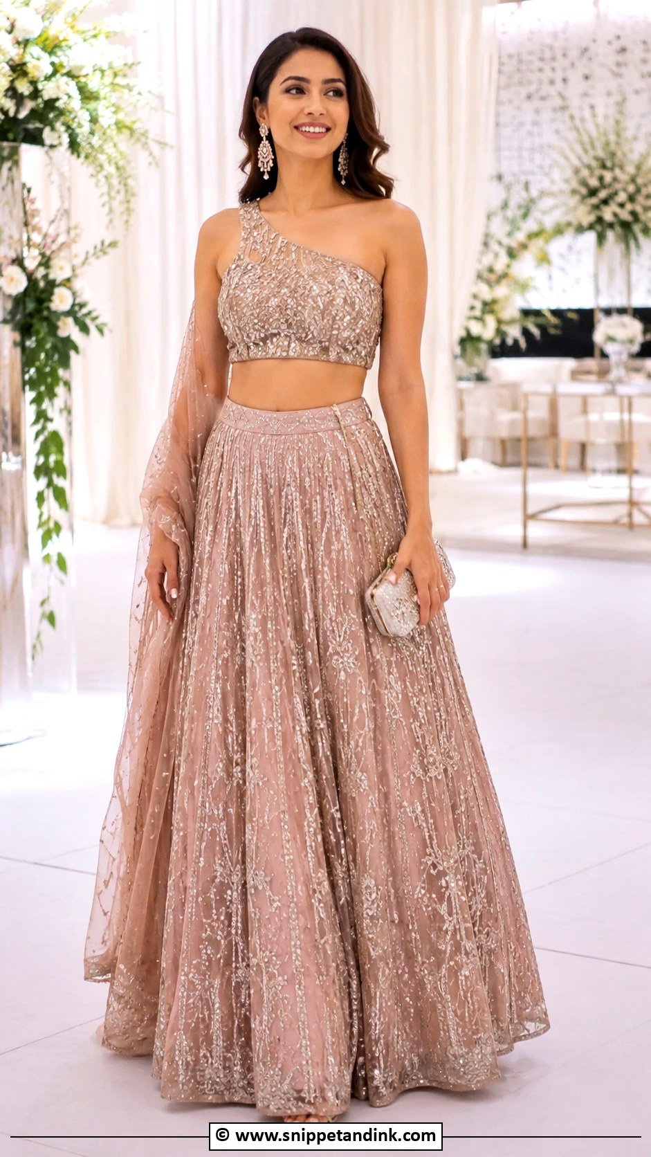 One Shoulder Lehenga Outfit - Snippet and Ink - 30 Indowestern Wedding Outfits Women