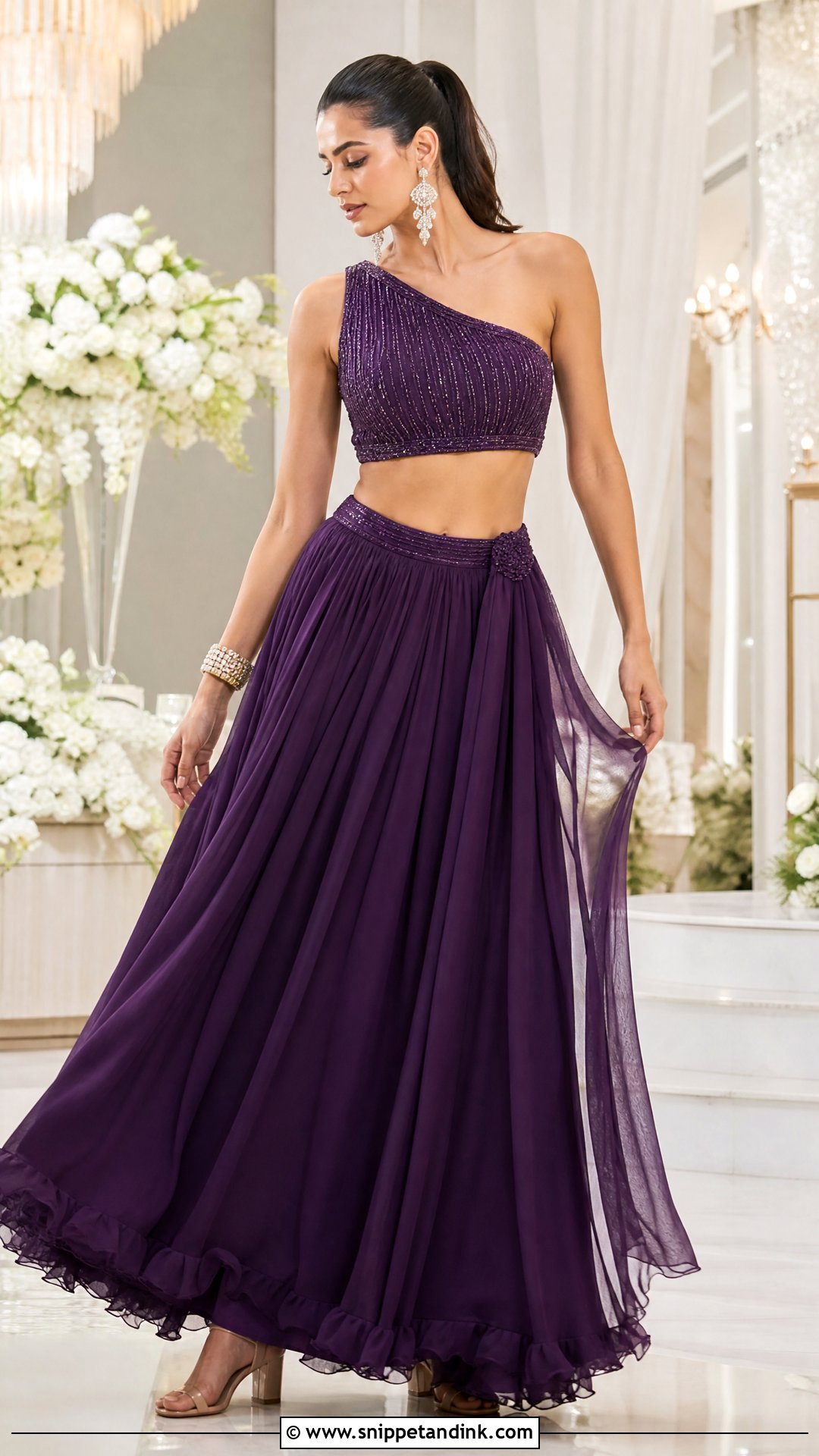 One Shoulder Lehenga for Sangeet - Snippet and Ink - 20 Outfits for Sangeet Indian Weddings