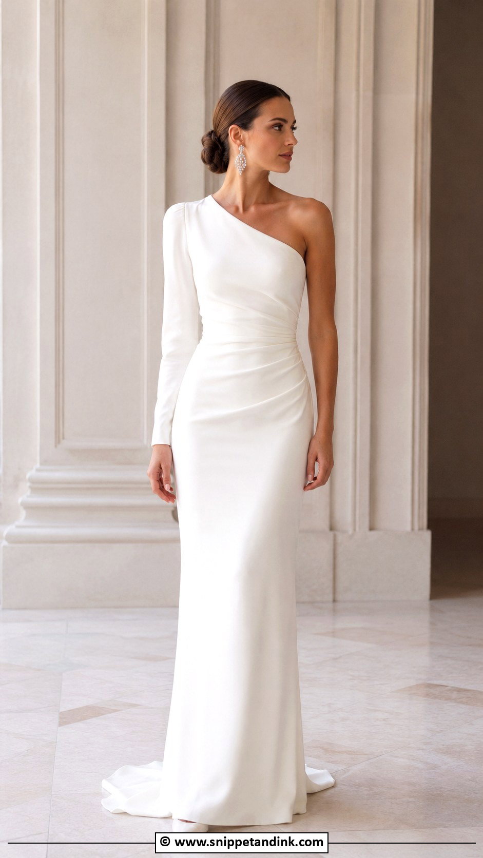 One Shoulder Long Sleeve Wedding Dress - Snippet and Ink - 30 One Shoulder Wedding Dress Ideas