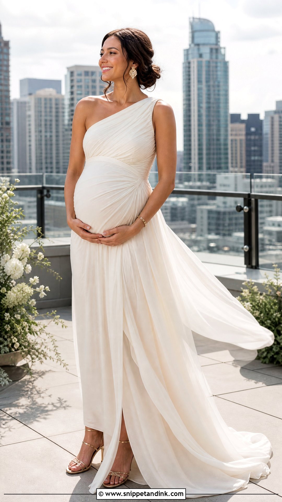 One Shoulder Maternity Wedding Dress - Snippet and Ink - 20 Pregnant Maternity Wedding Dress Ideas