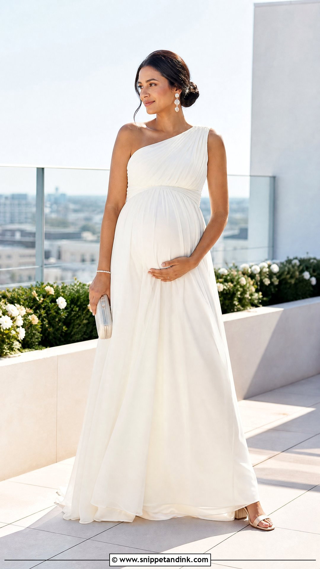 One Shoulder Maternity Wedding Gown - Snippet and Ink - 20 Wedding Gown for Pregnant Brides Ideas