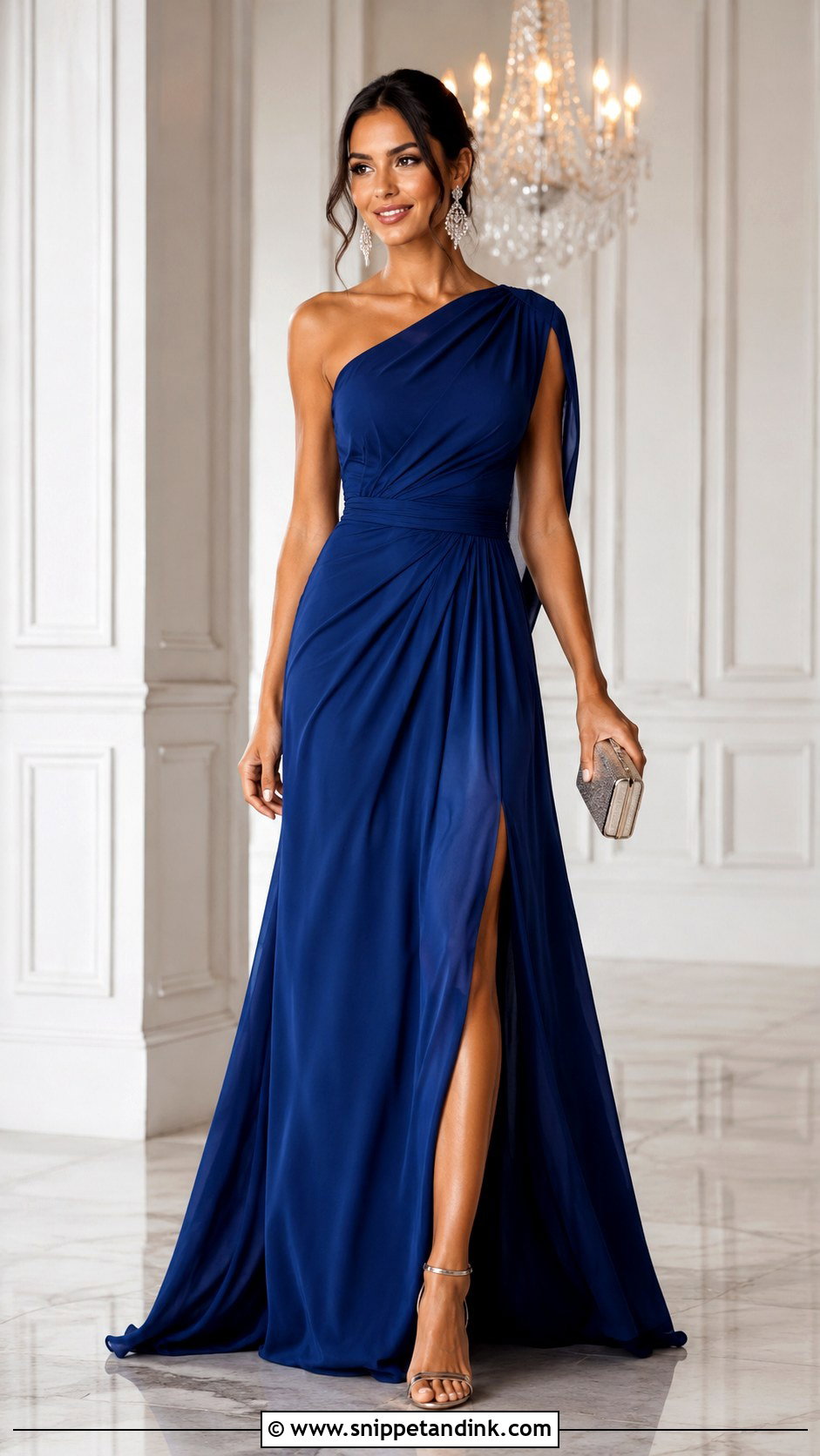 One Shoulder Maxi Dress Wedding Outfit - Snippet and Ink - 30 Trendy Wedding Outfits