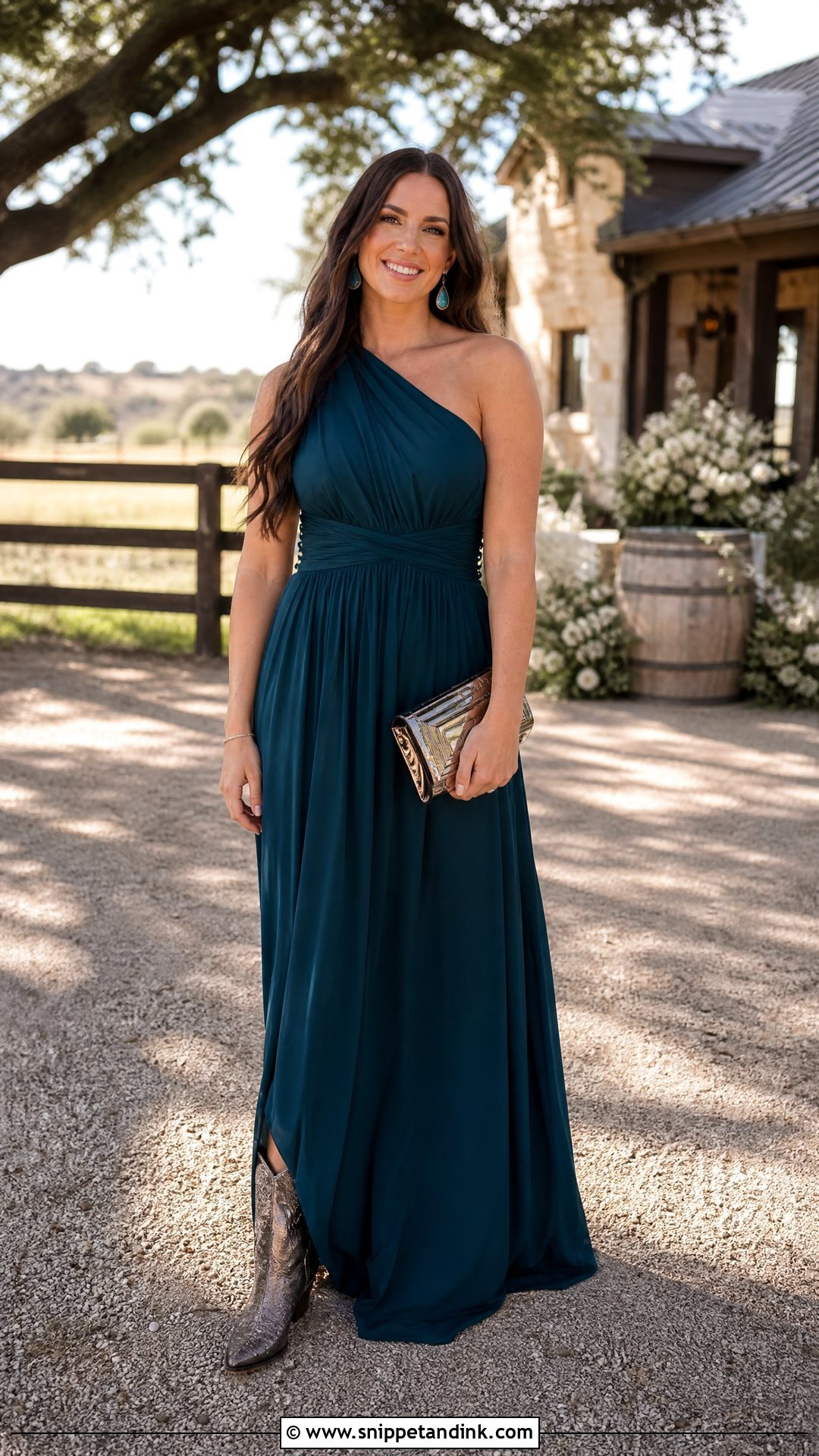 One Shoulder Maxi Western Wedding Outfit - Snippet and Ink - 20 Wedding Western Outfits