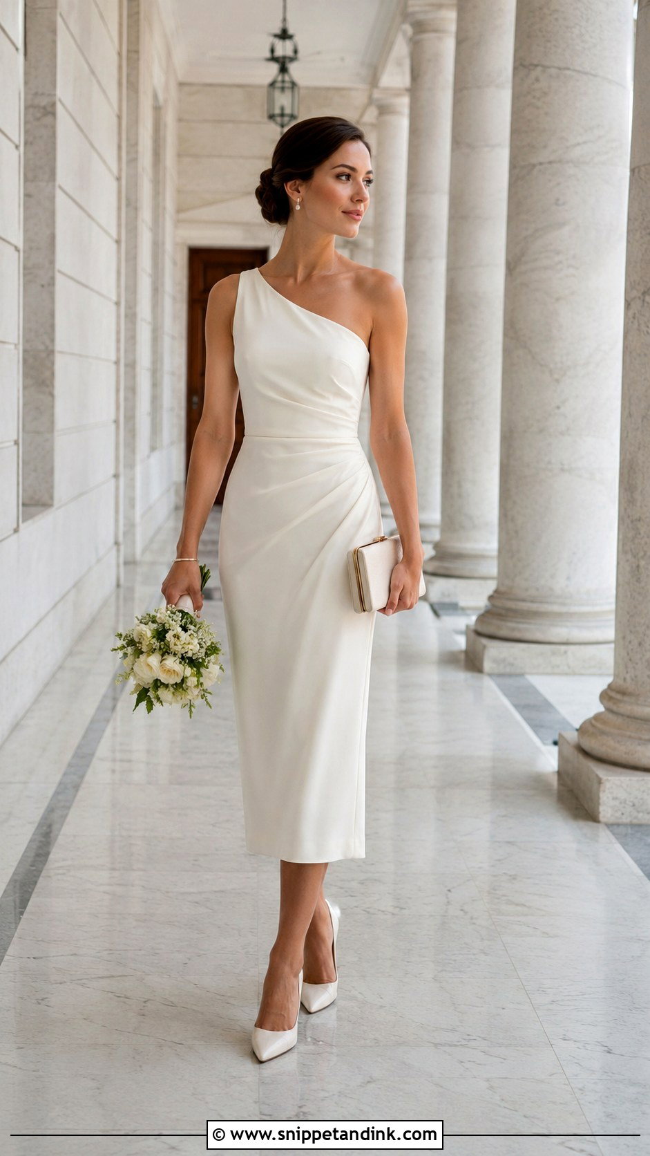 One Shoulder Midi Civil Court Wedding Dress - Snippet and Ink - 20 Civil Court Wedding Dresses