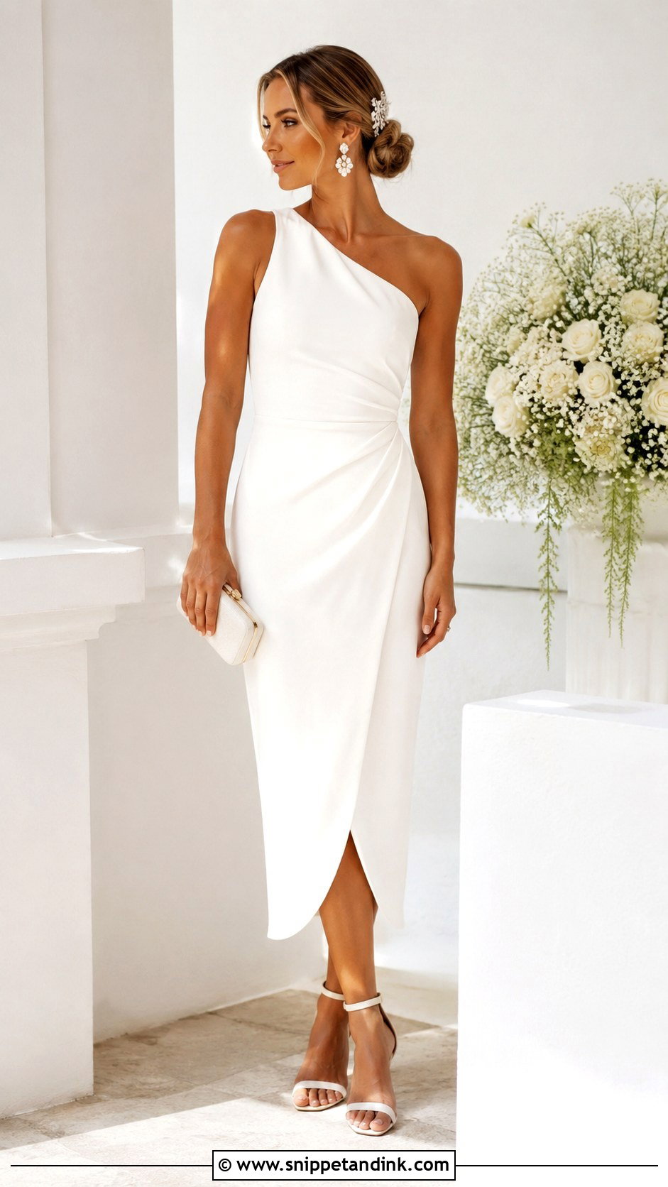 One Shoulder Midi Wedding Dress - Snippet and Ink - 20 Midi Wedding Dresses