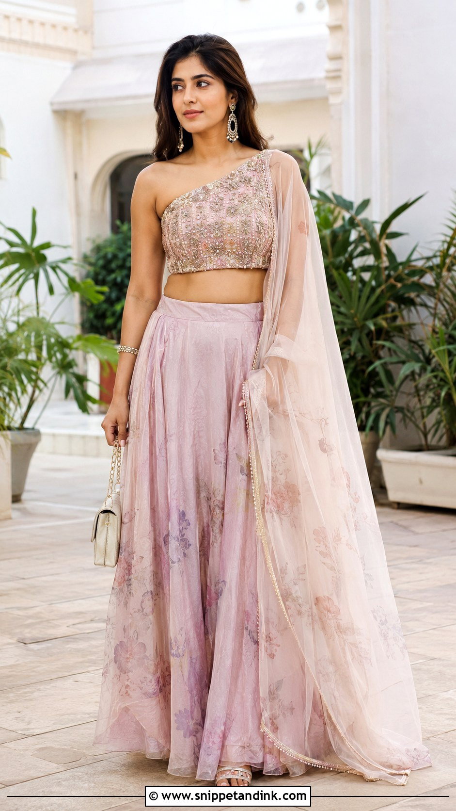 One Shoulder Open Lengha Drape - Snippet and Ink - 20 Lengha Draping Styles