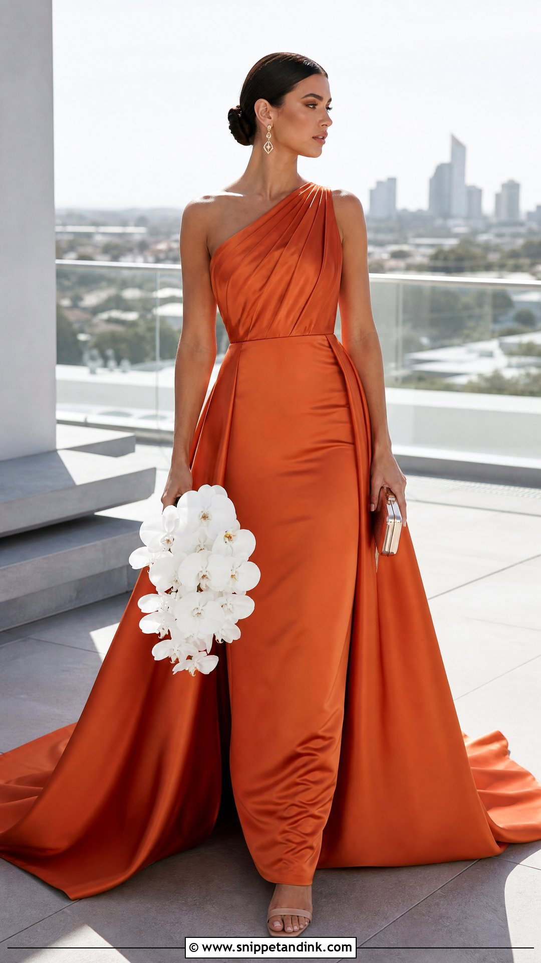 One Shoulder Orange Wedding Dress - Snippet and Ink - 20 Orange Wedding Dresses