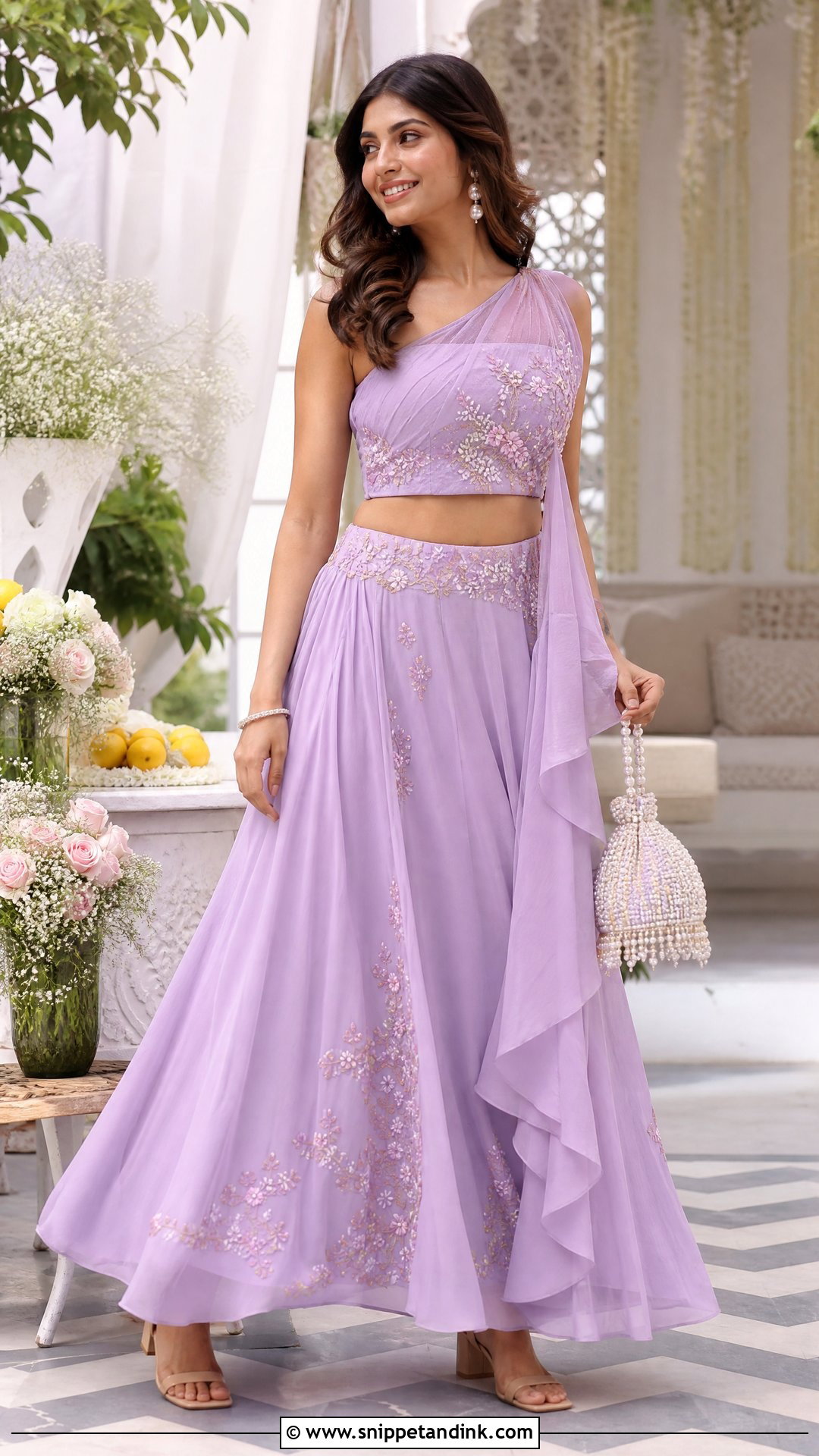 One Shoulder Pastel Lehenga - Snippet and Ink - 20 One Shoulder Indian Wedding Dress Ideas