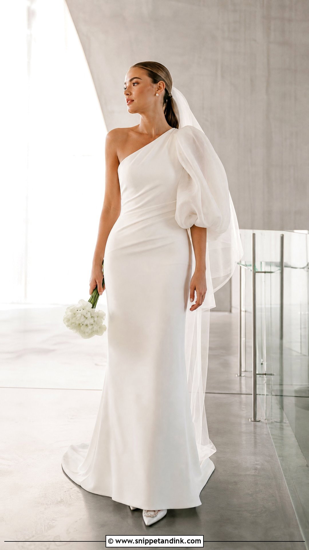One Shoulder Poofy Sleeve Wedding Dress - Snippet and Ink - 20 Poofy Sleeve Wedding Dress Ideas