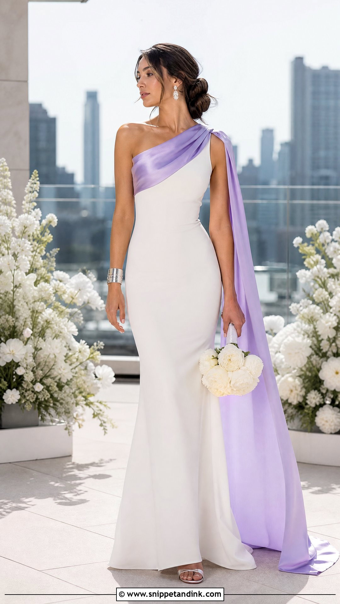 One Shoulder Purple and White Wedding Dress - Snippet and Ink - 25 Purple and White Wedding Dress Ideas
