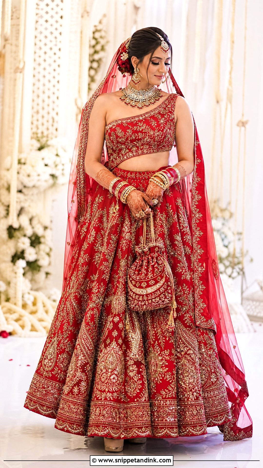One Shoulder Red Bridal Lehenga - Snippet and Ink - 20 One Shoulder Indian Wedding Dress Ideas