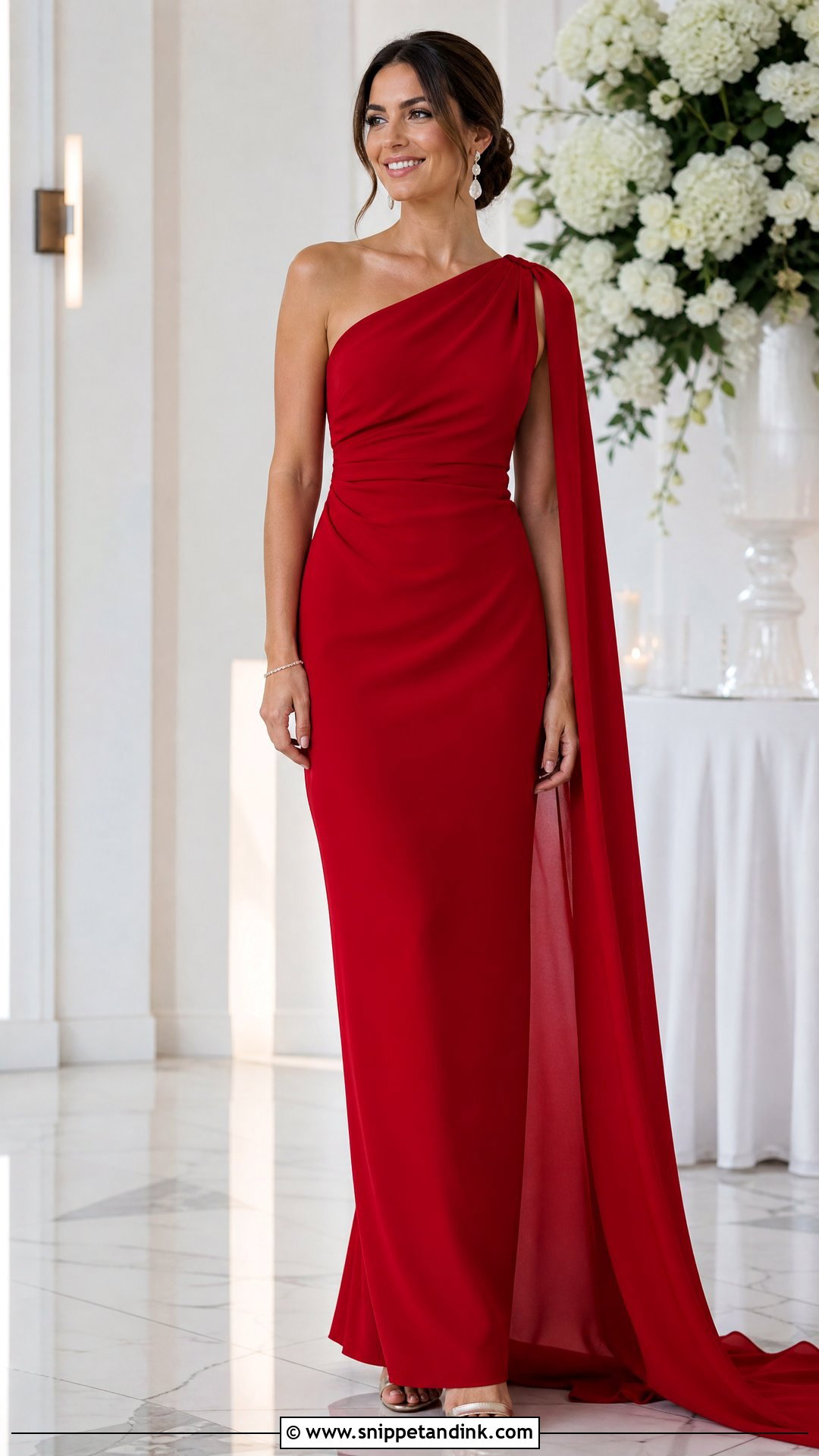 One Shoulder Red Column Wedding Gown - Snippet and Ink - 20 Red Wedding Gown Ideas
