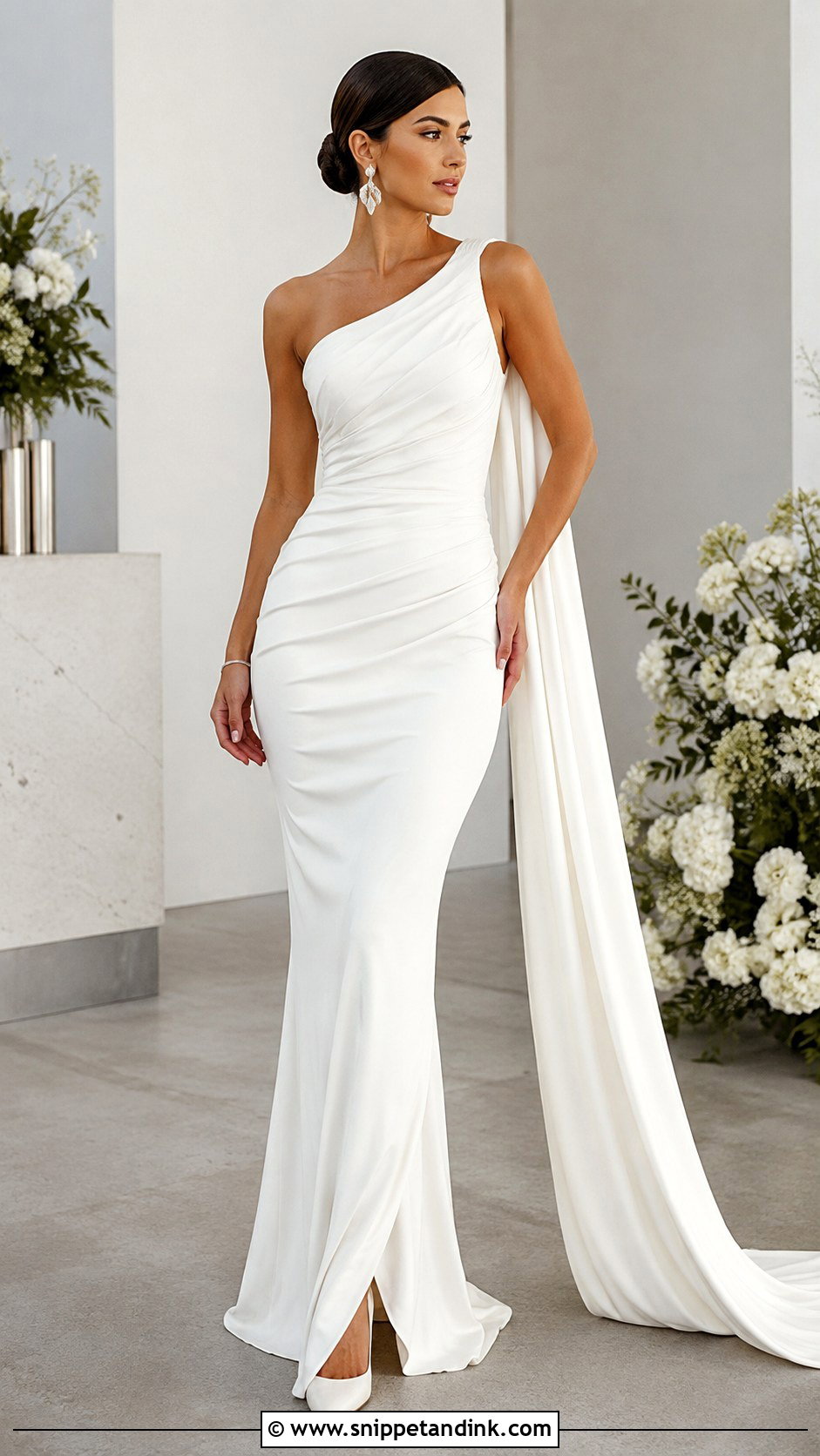One Shoulder Ruched Bodycon Wedding Dress - Snippet and Ink - 20 Bodycon Wedding Dresses
