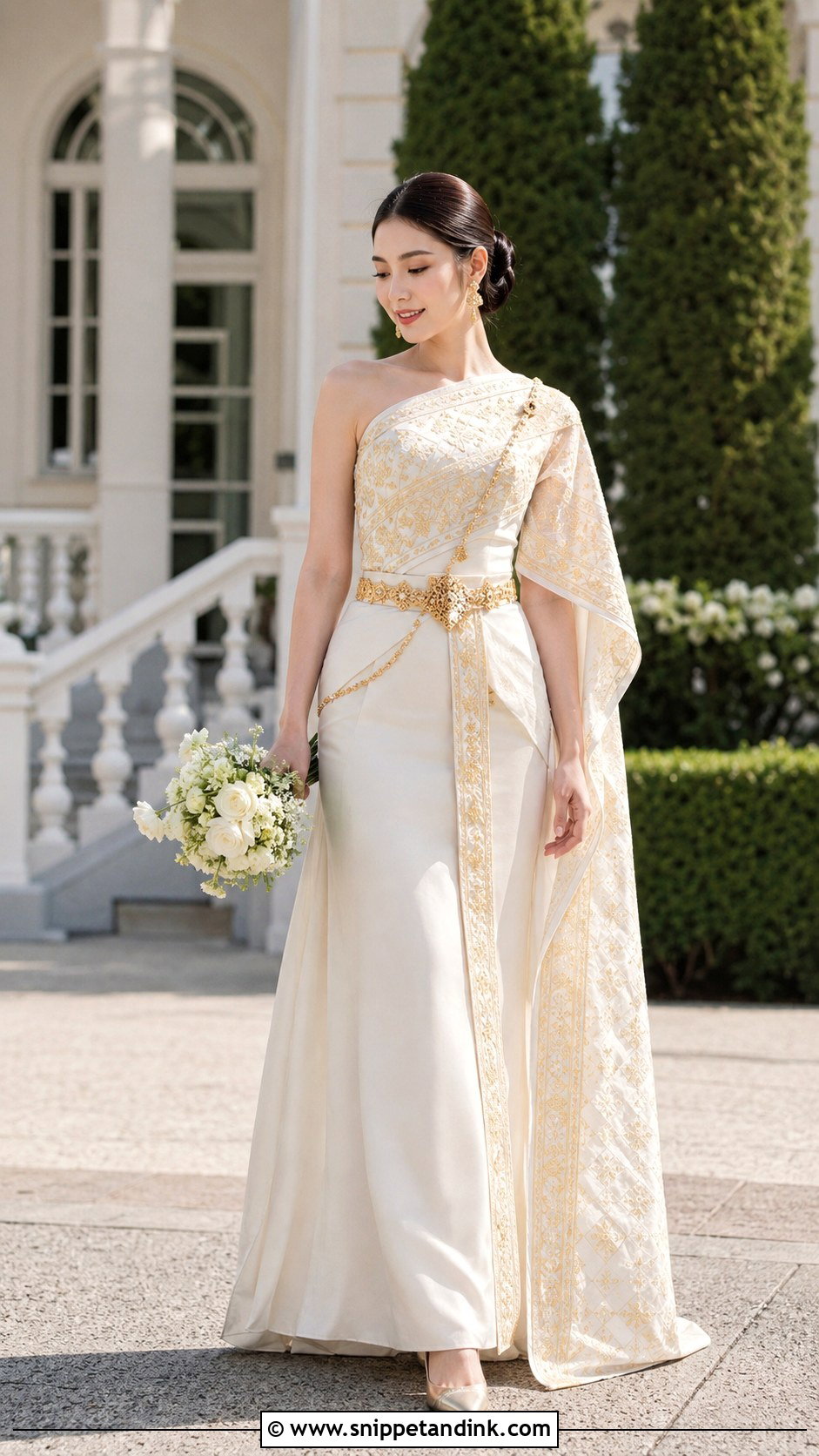 One Shoulder Sabai A Line Wedding Dress - Snippet and Ink - 20 Thailand Wedding Dress Ideas