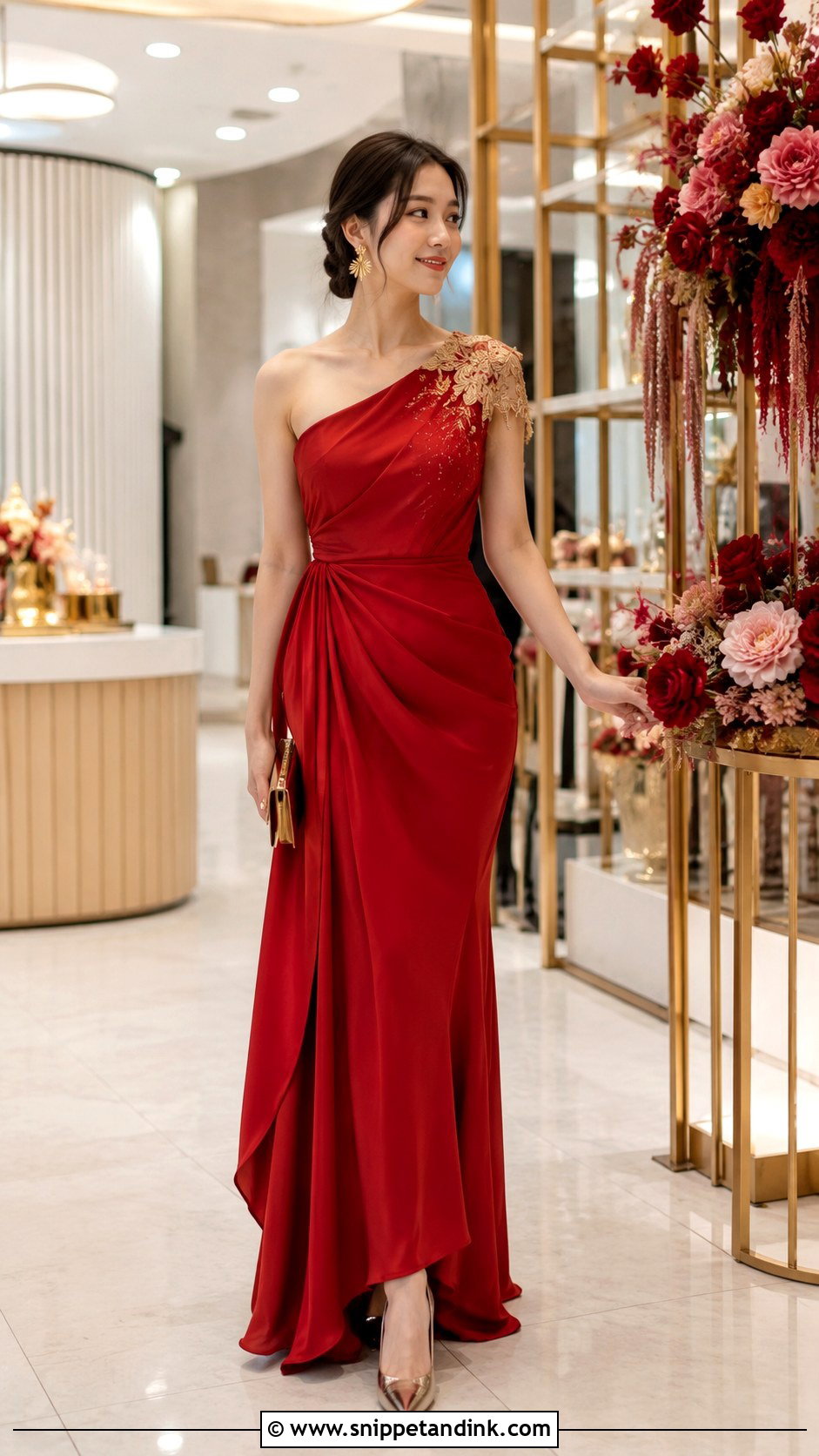 One Shoulder Sangjit Dress - Snippet and Ink - 20 Modern Sangjit Dress Ideas