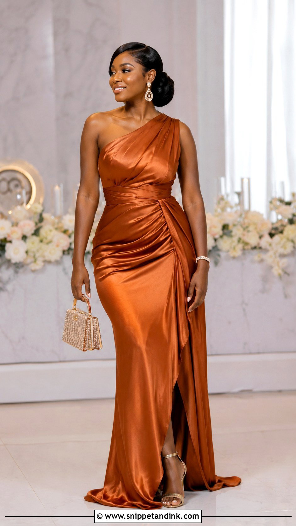 One Shoulder Satin Changing Dress - Snippet and Ink - 20 Changing Dresses for Brides in Uganda