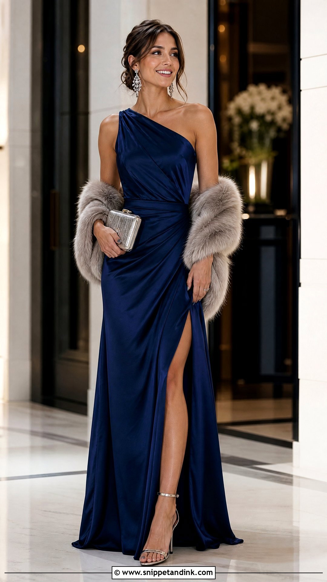 One Shoulder Satin Gown Winter Wedding Outfit - Snippet and Ink - 20 Winter Outfits for Wedding