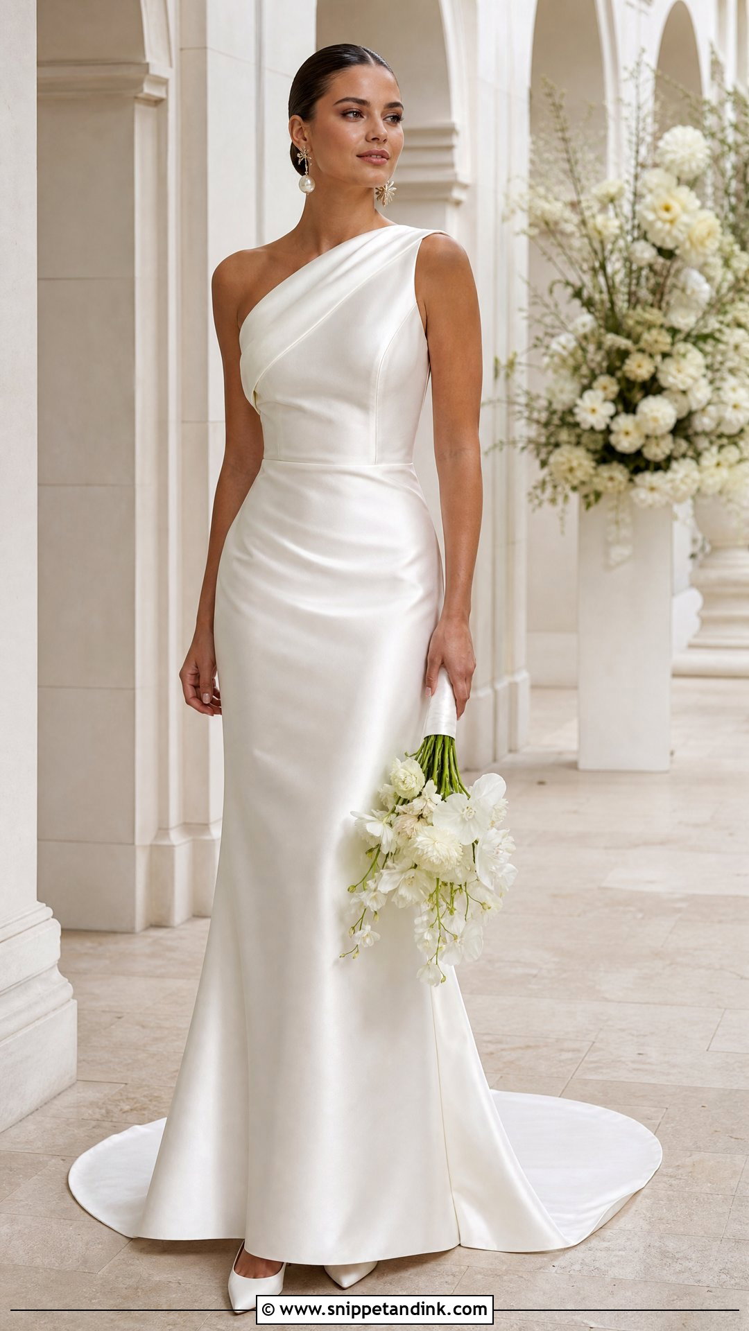One Shoulder Satin Sheath Wedding Dress - Snippet and Ink - 20 Satin Sheath Wedding Dress Ideas