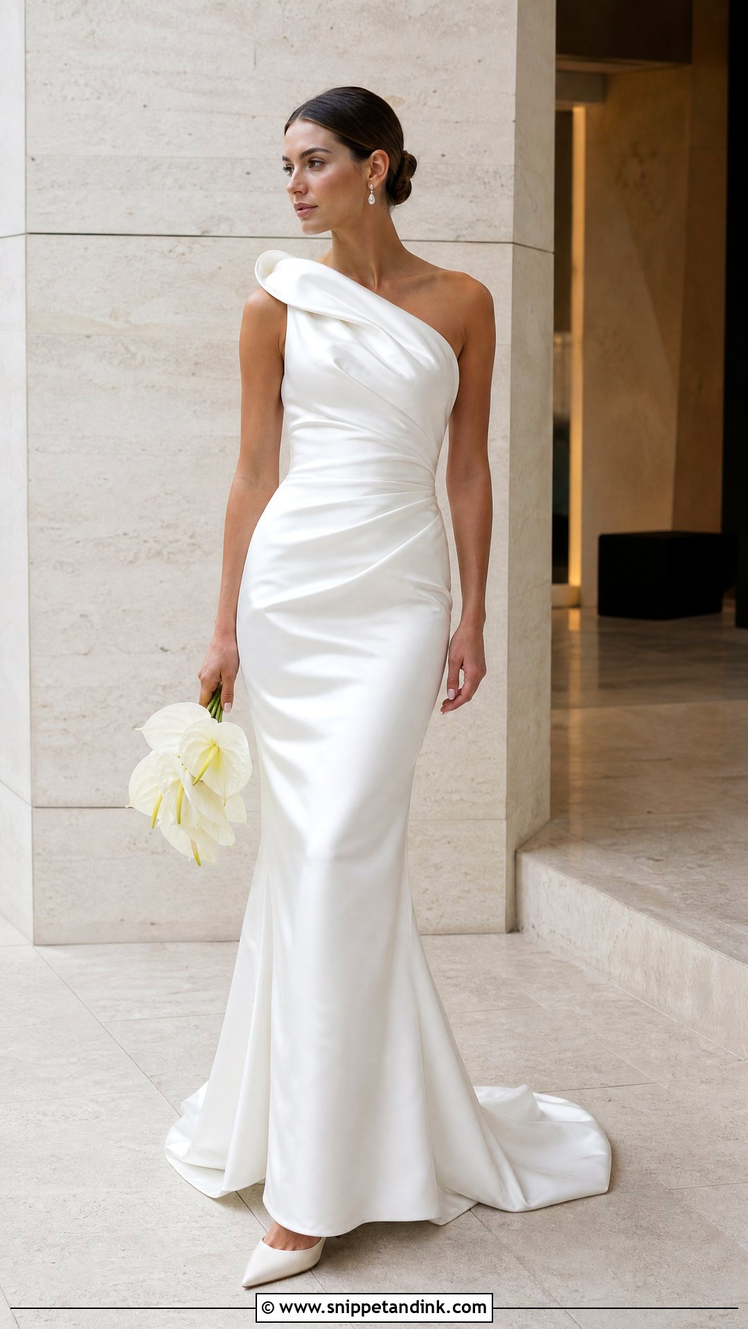 One Shoulder Satin Trumpet Wedding Dress - Snippet and Ink - 20 Satin Trumpet Wedding Dress Ideas