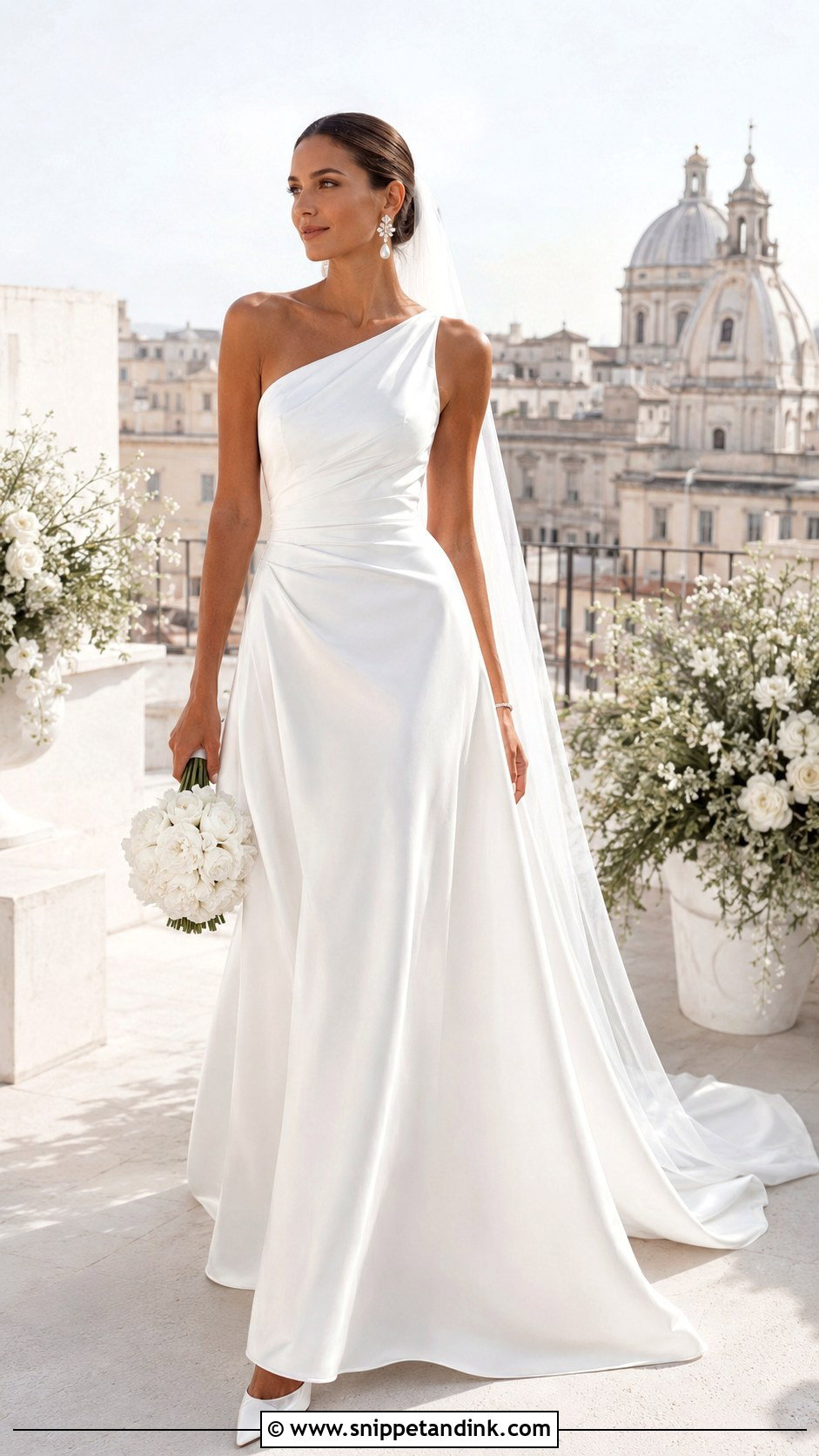 One Shoulder Satin Wedding Dress - Snippet and Ink - 20 Italy Wedding Dresses