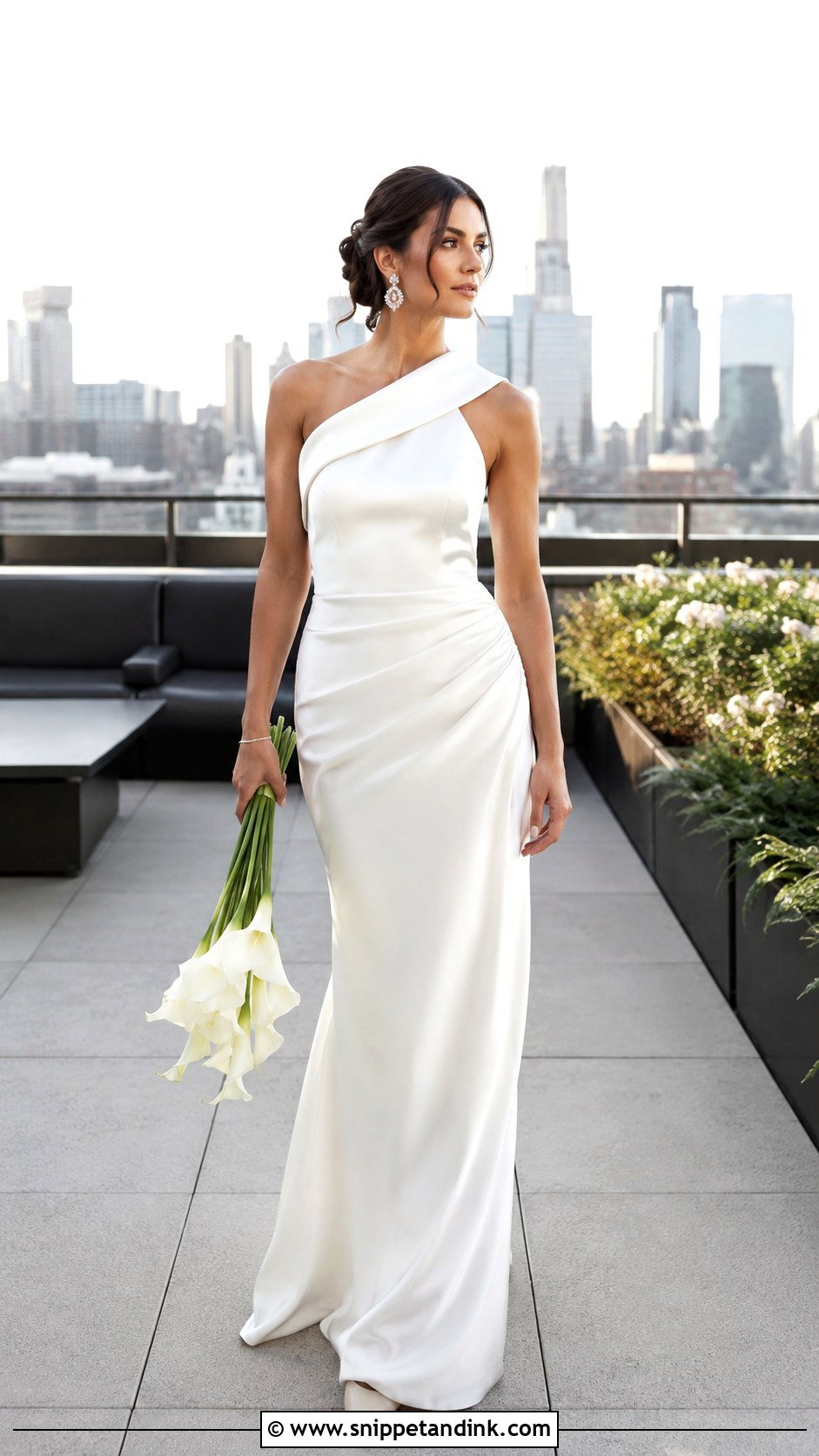 One Shoulder Satin Wedding Dress With Side Drape - Snippet and Ink - 20 Classy Elegant Satin Wedding Dress Ideas