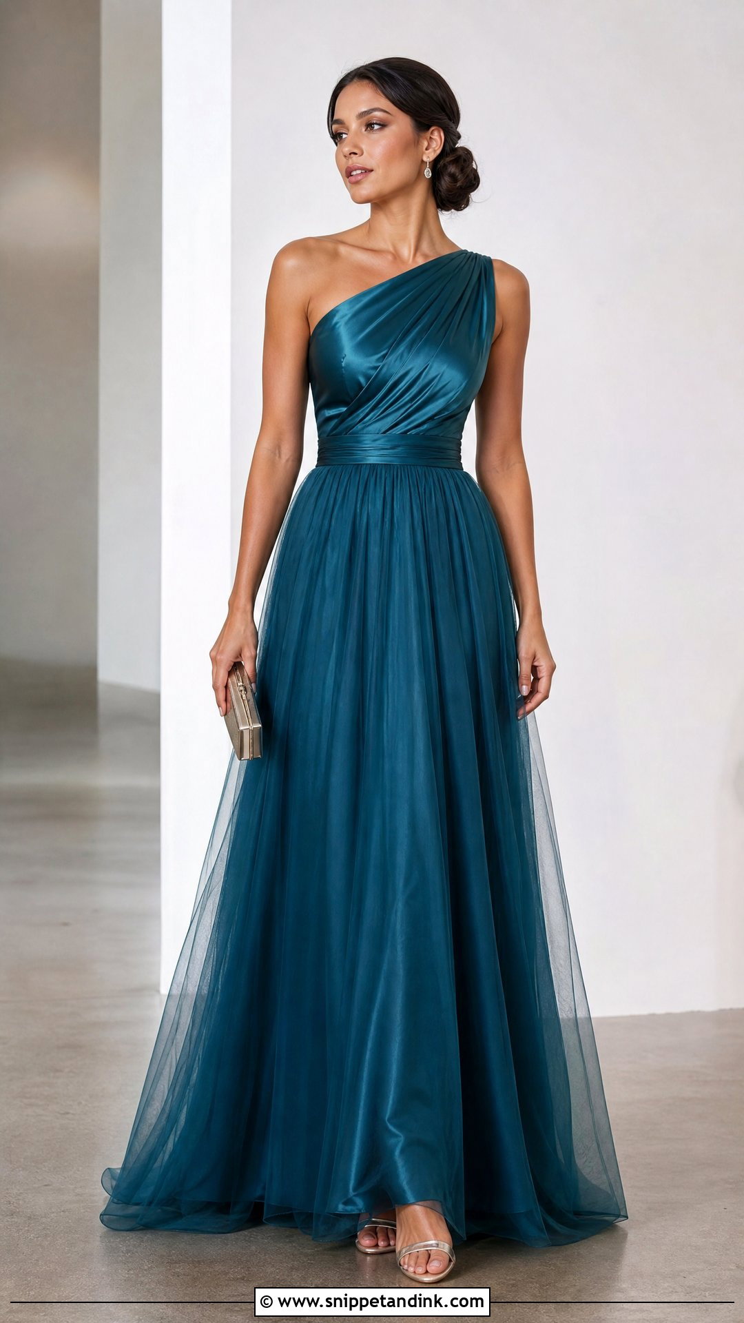 One Shoulder Satin and Tulle Maxi Dress - Snippet and Ink - 20 Satin and Tulle Dress Ideas