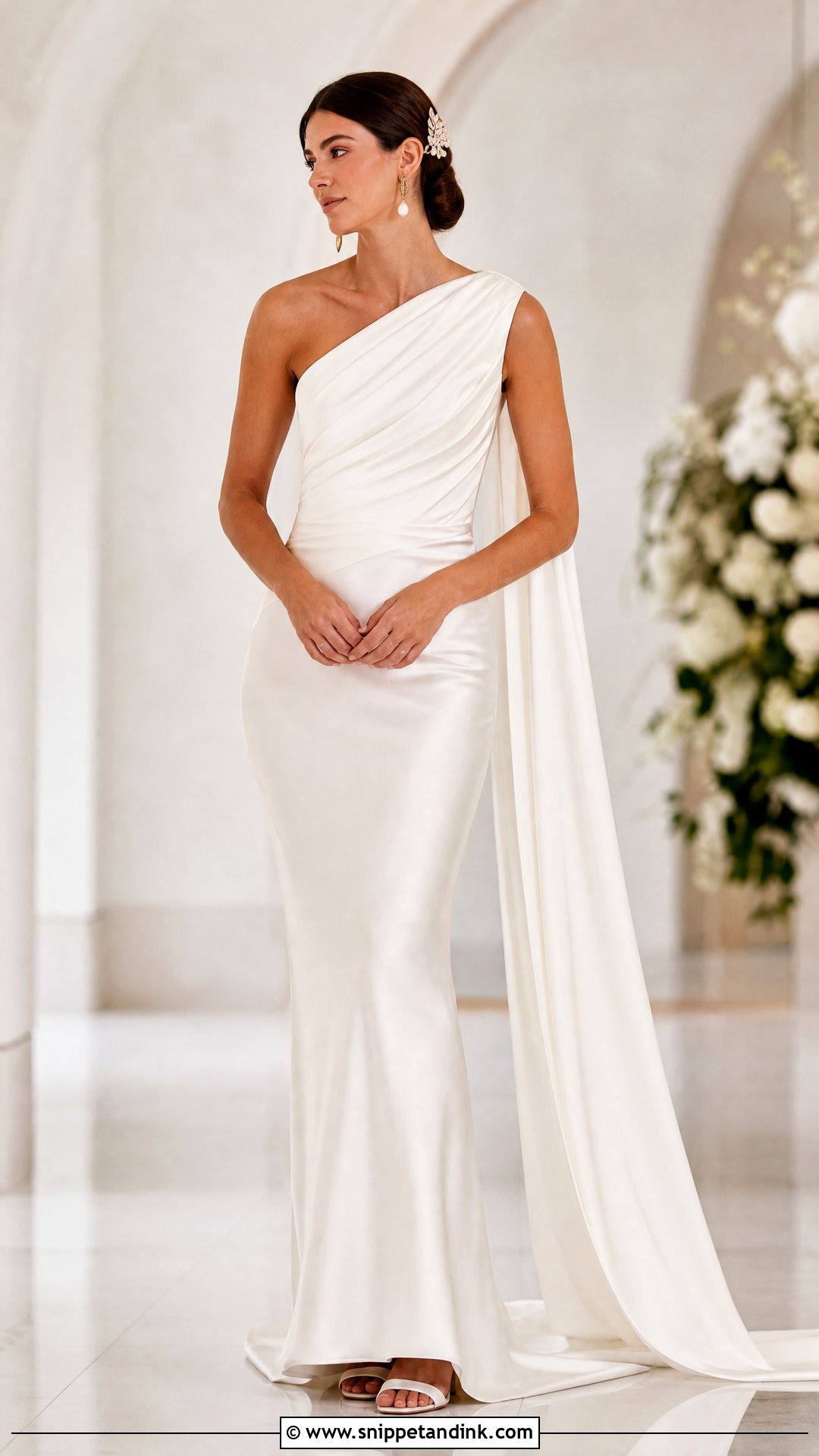 One Shoulder Silk Satin Wedding Gown - Snippet and Ink - 20 Silk Satin Wedding Gown Ideas
