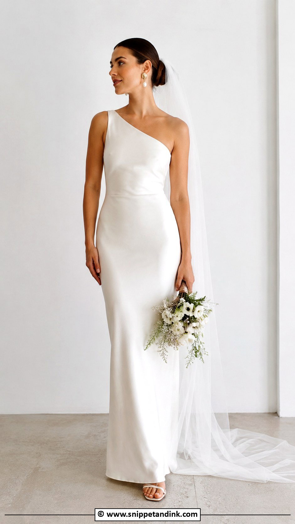 One Shoulder Slip Wedding Dress - Snippet and Ink - 30 One Shoulder Wedding Dress Ideas
