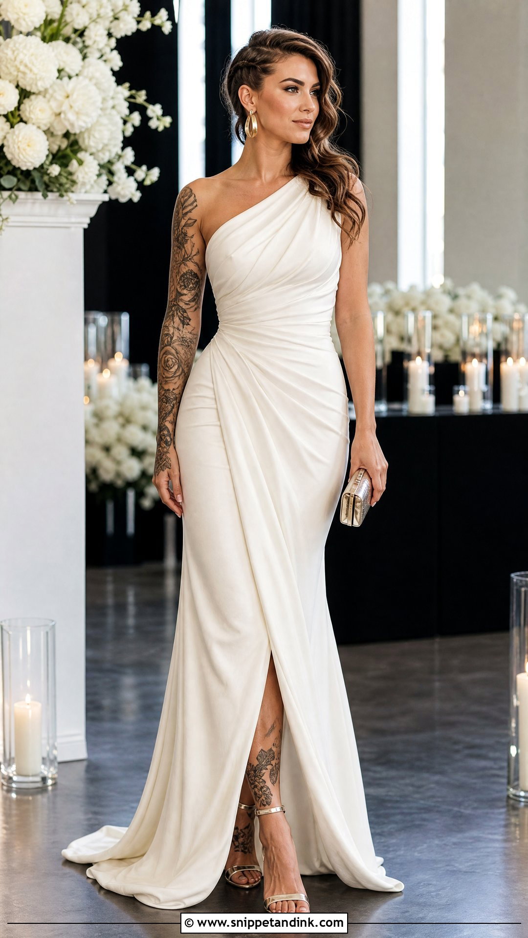 One Shoulder Tattoo Wedding Dress - Snippet and Ink - 20 Tattoos Wedding Dress Ideas