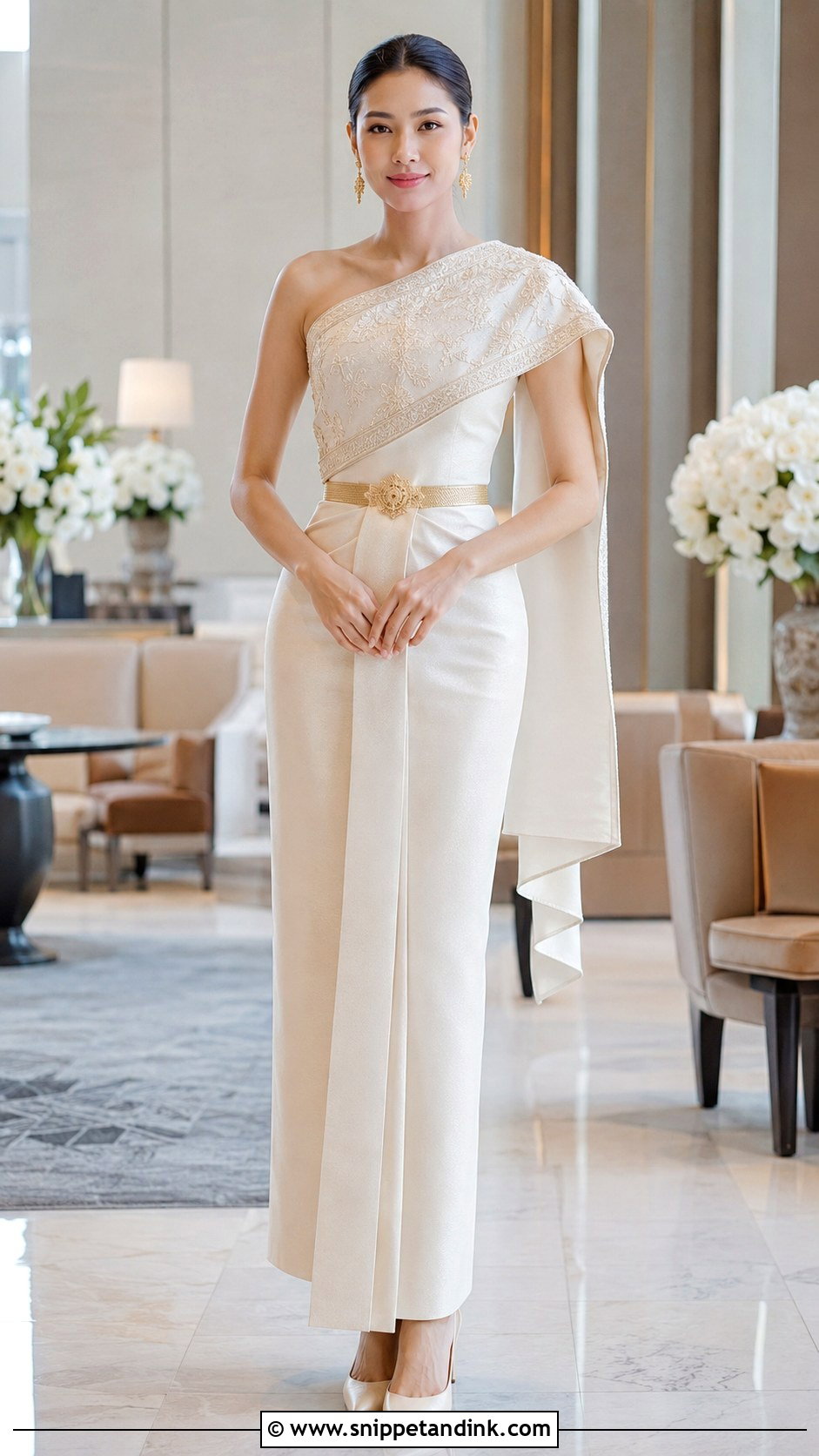 One Shoulder Thai Wedding Dress - Snippet and Ink - 20 Modern Thai Wedding Dress Ideas