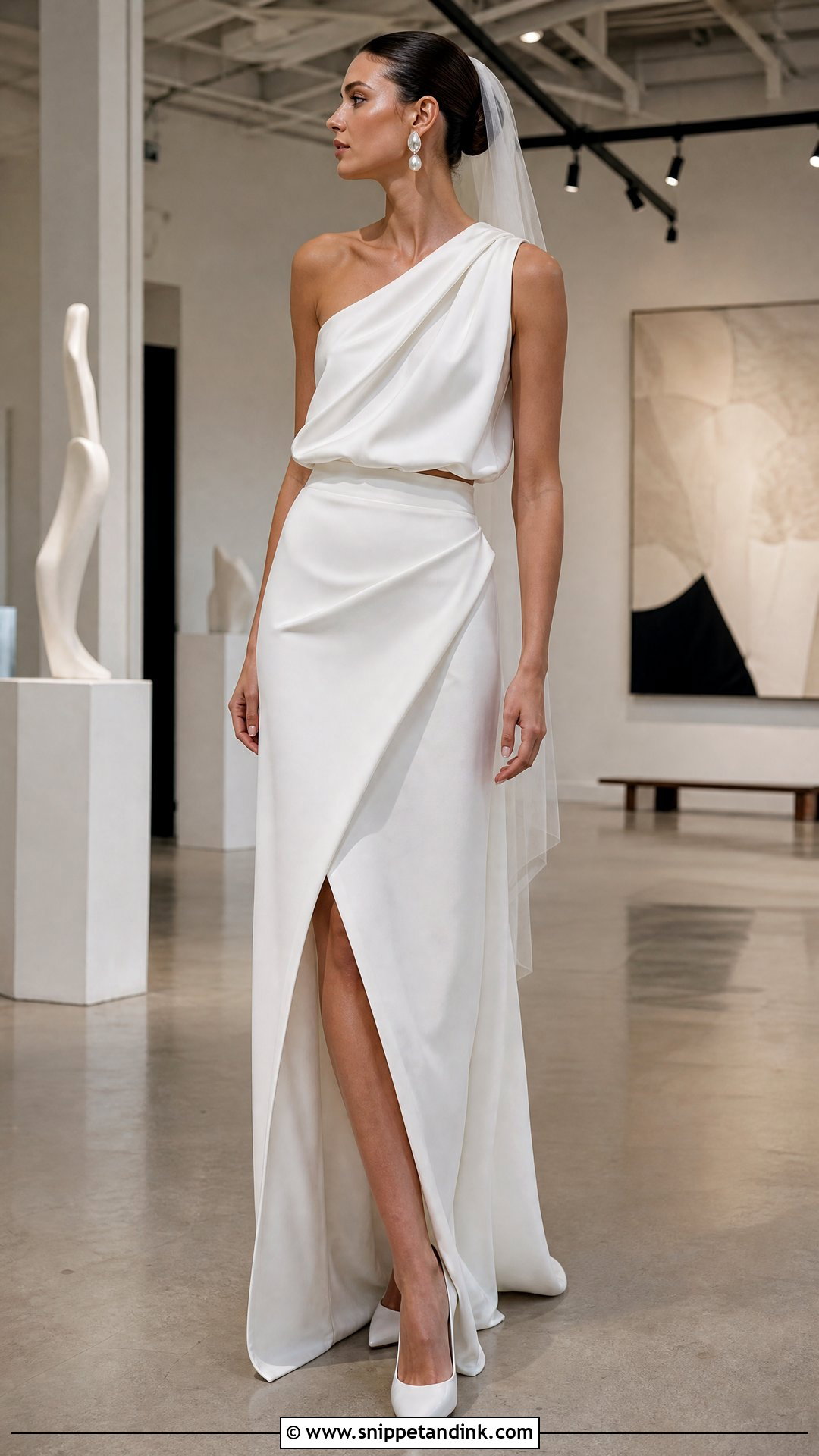 One Shoulder Top And Asymmetric Skirt Two Piece Wedding Dress - Snippet and Ink - 20 Wedding Two Piece Dress Ideas