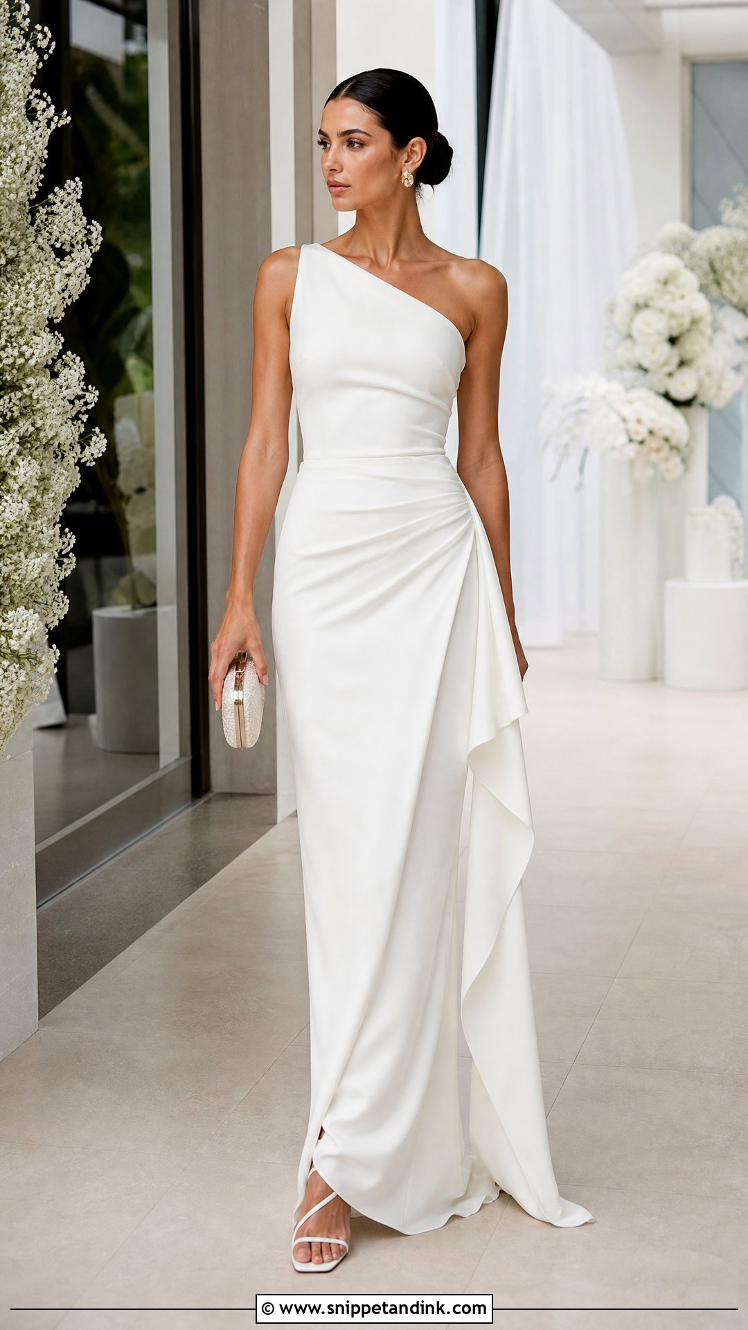 One Shoulder Top And Draped Bridal Skirt - Snippet and Ink - 20 Two Piece Bridal Outfit Ideas