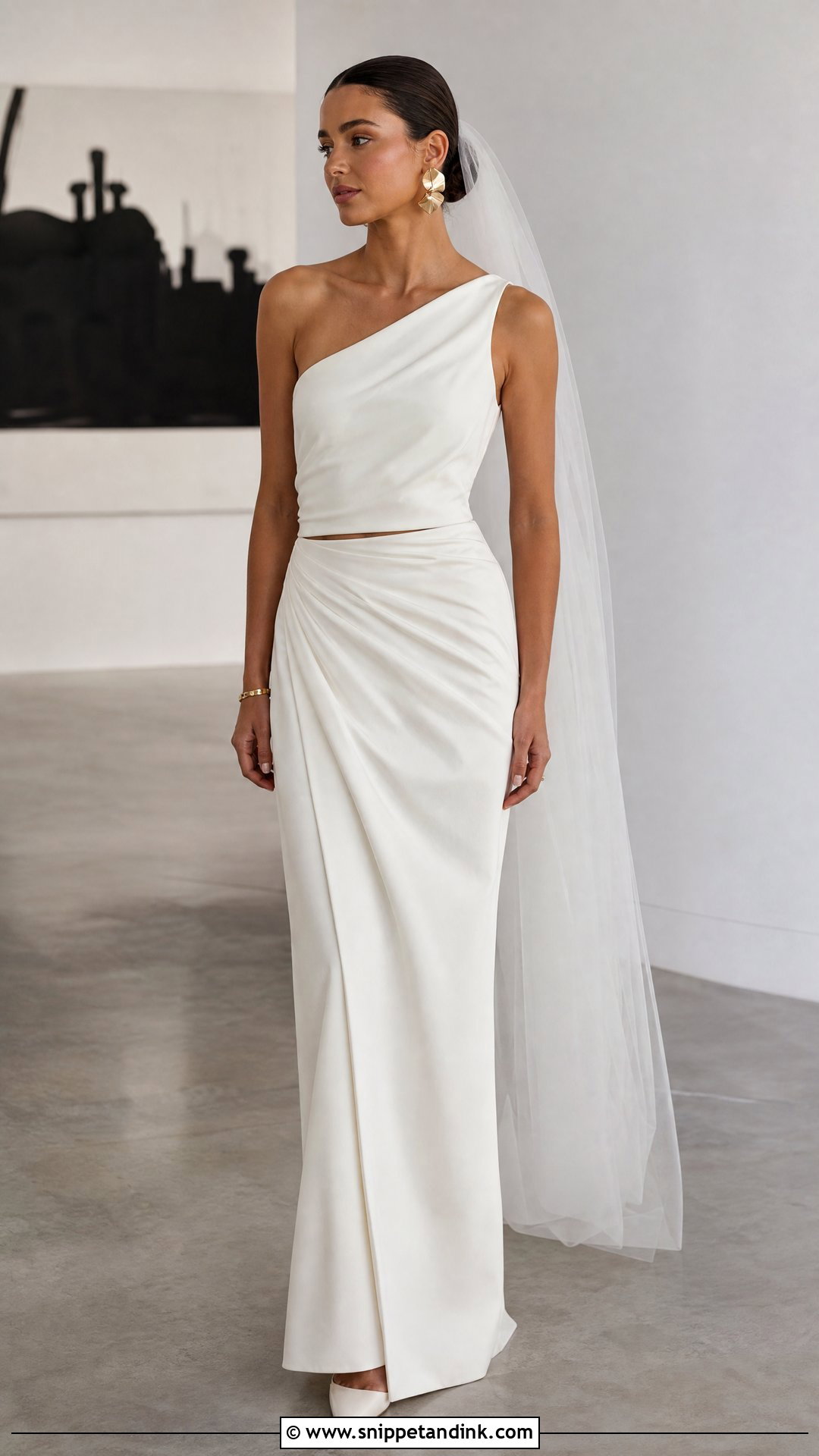 One Shoulder Top And Draped Skirt Wedding Dress Separates - Snippet and Ink - 20 Wedding Dress Separates Ideas