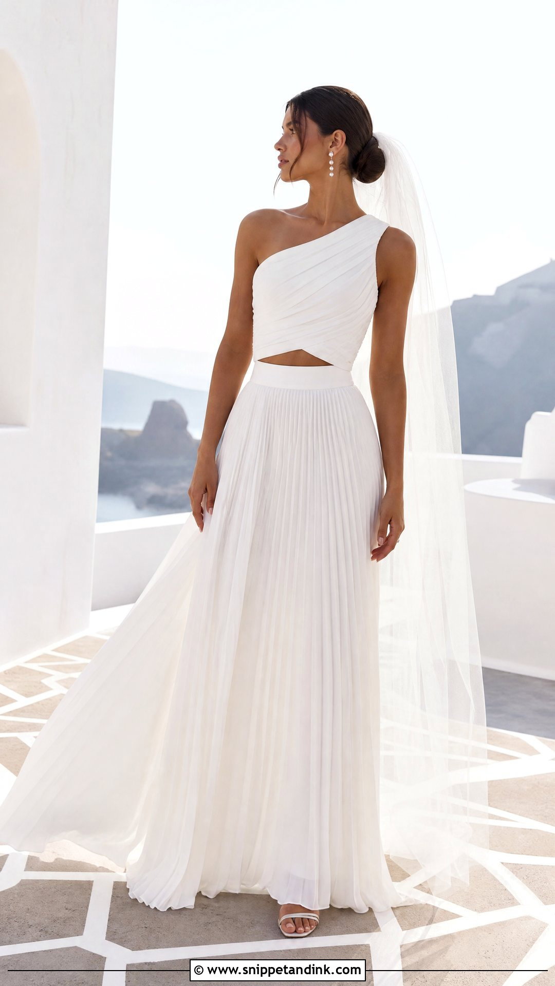 One Shoulder Top And Pleated Skirt Bridal Set - Snippet and Ink - 25 Bridal Two Piece Set Ideas