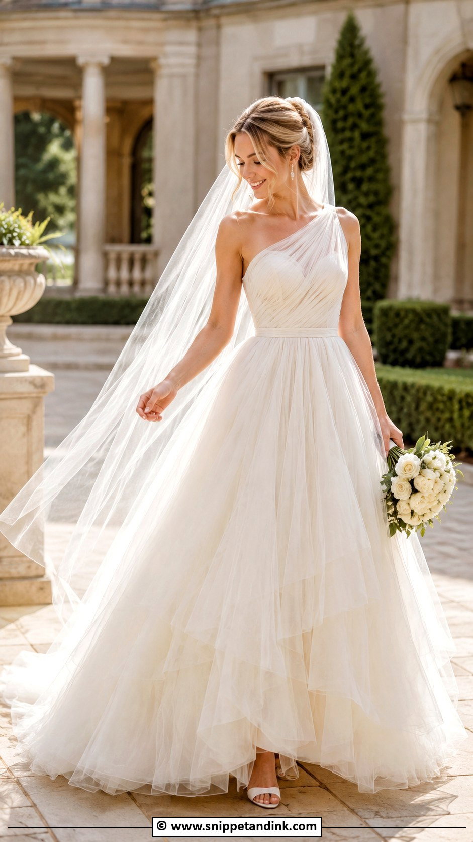 One Shoulder Tulle Wedding Dress - Snippet and Ink - 30 One Shoulder Wedding Dress Ideas