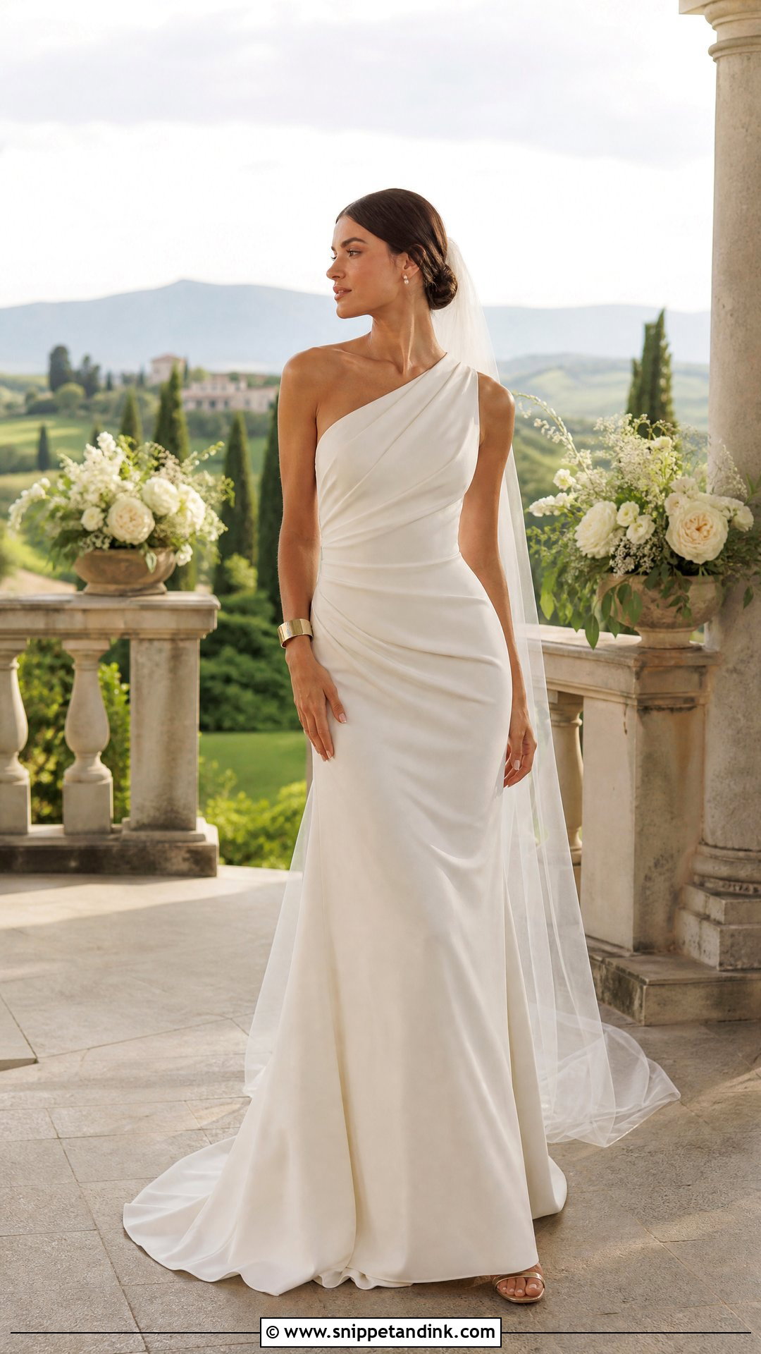 One Shoulder Tuscan Wedding Dress - Snippet and Ink - 20 Tuscan Wedding Dress Ideas