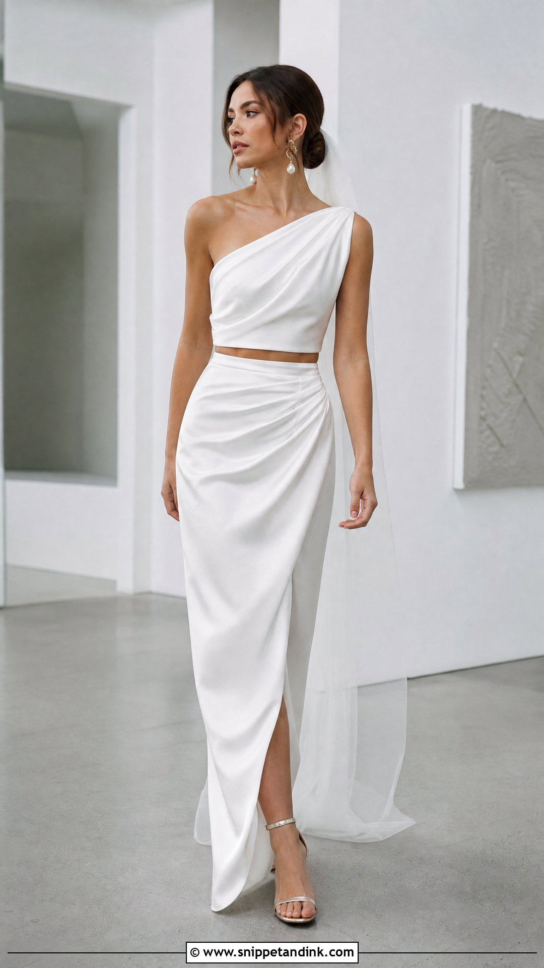 One Shoulder Two Piece Wedding Dress - Snippet and Ink - 20 Two Part Wedding Dress Ideas