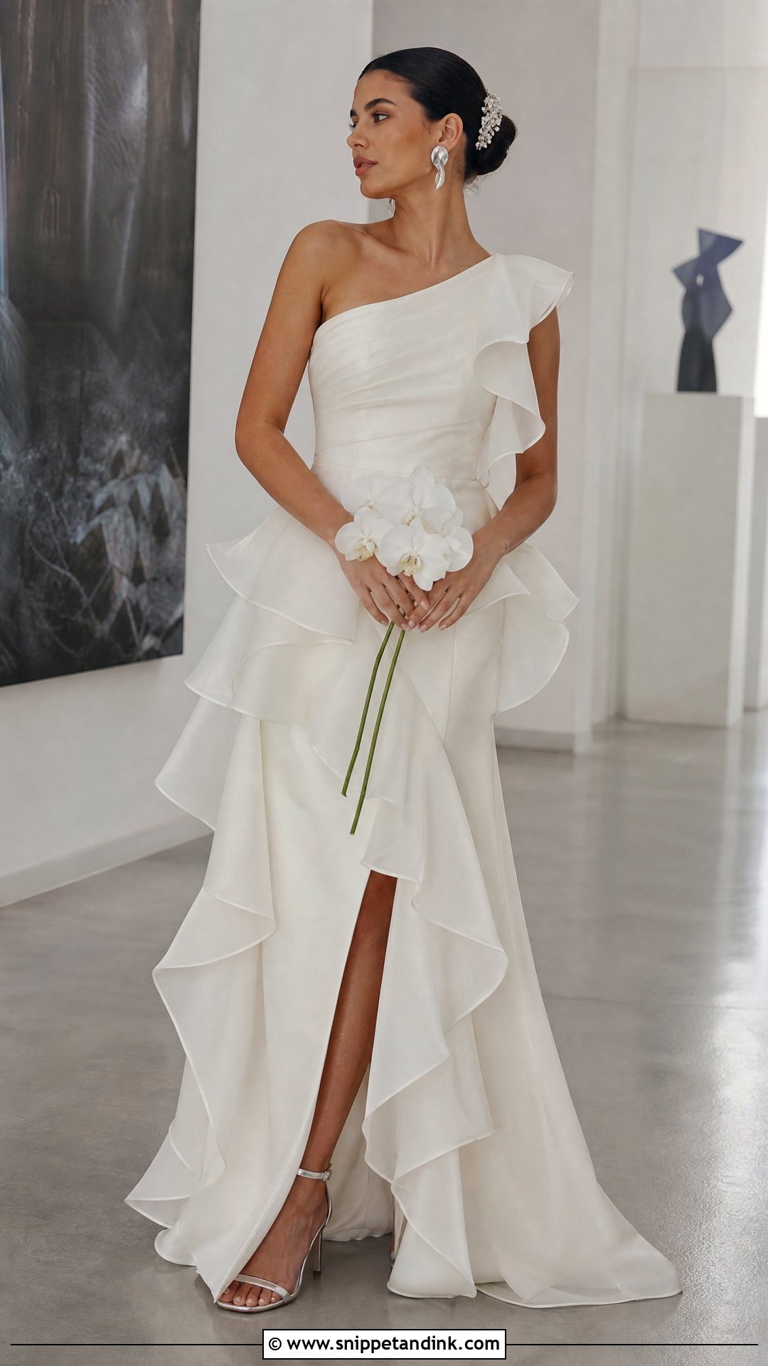 One Shoulder Waterfall Wedding Dress - Snippet and Ink - 20 Waterfall Wedding Dress Ideas