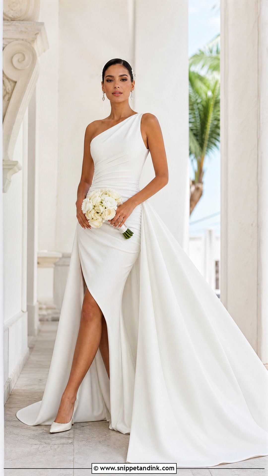 One Shoulder Wedding Dress With Asymmetric Overskirt - Snippet and Ink - 20 Wedding Dress Detachable Skirt Ideas