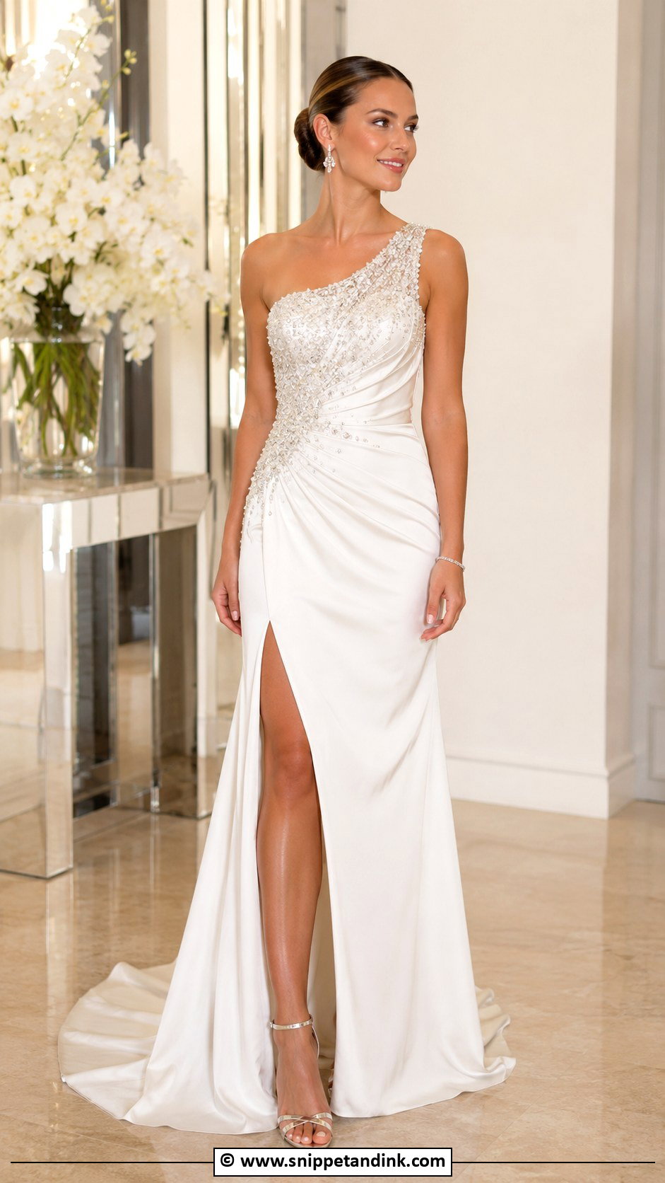 One Shoulder Wedding Dress With Beading - Snippet and Ink - 30 One Shoulder Wedding Dress Ideas