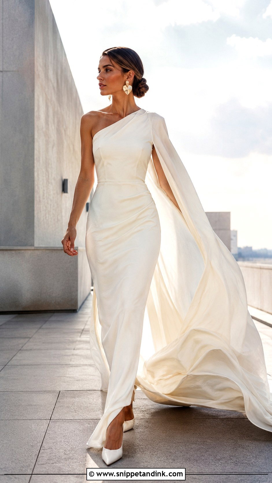 One Shoulder Wedding Dress With Cape - Snippet and Ink - 20 Dramatic Wedding Dresses