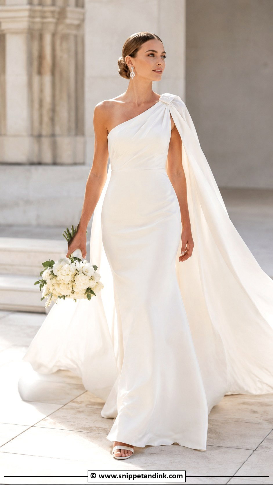 One Shoulder Wedding Dress With Cape - Snippet and Ink - 30 One Shoulder Wedding Dress Ideas