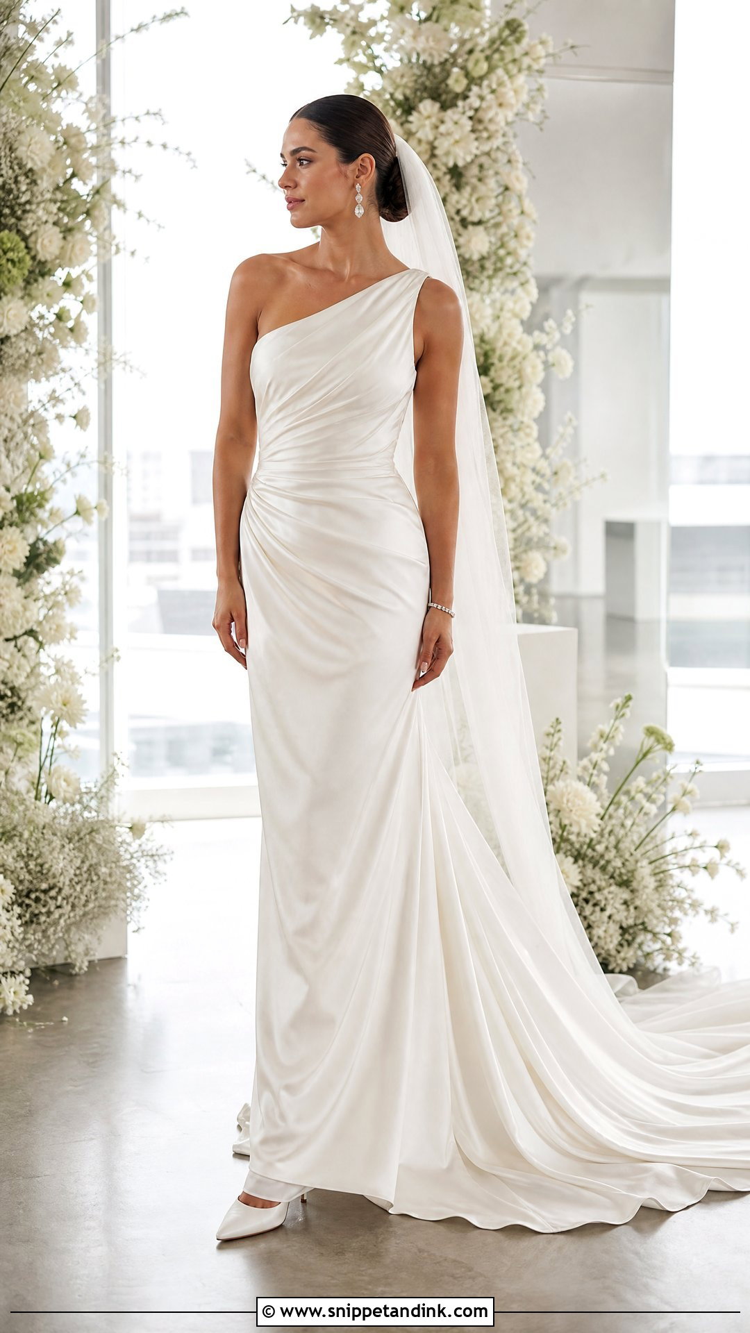 One Shoulder Wedding Dress With Chapel Train - Snippet and Ink - 25 Wedding Dress with Train Ideas