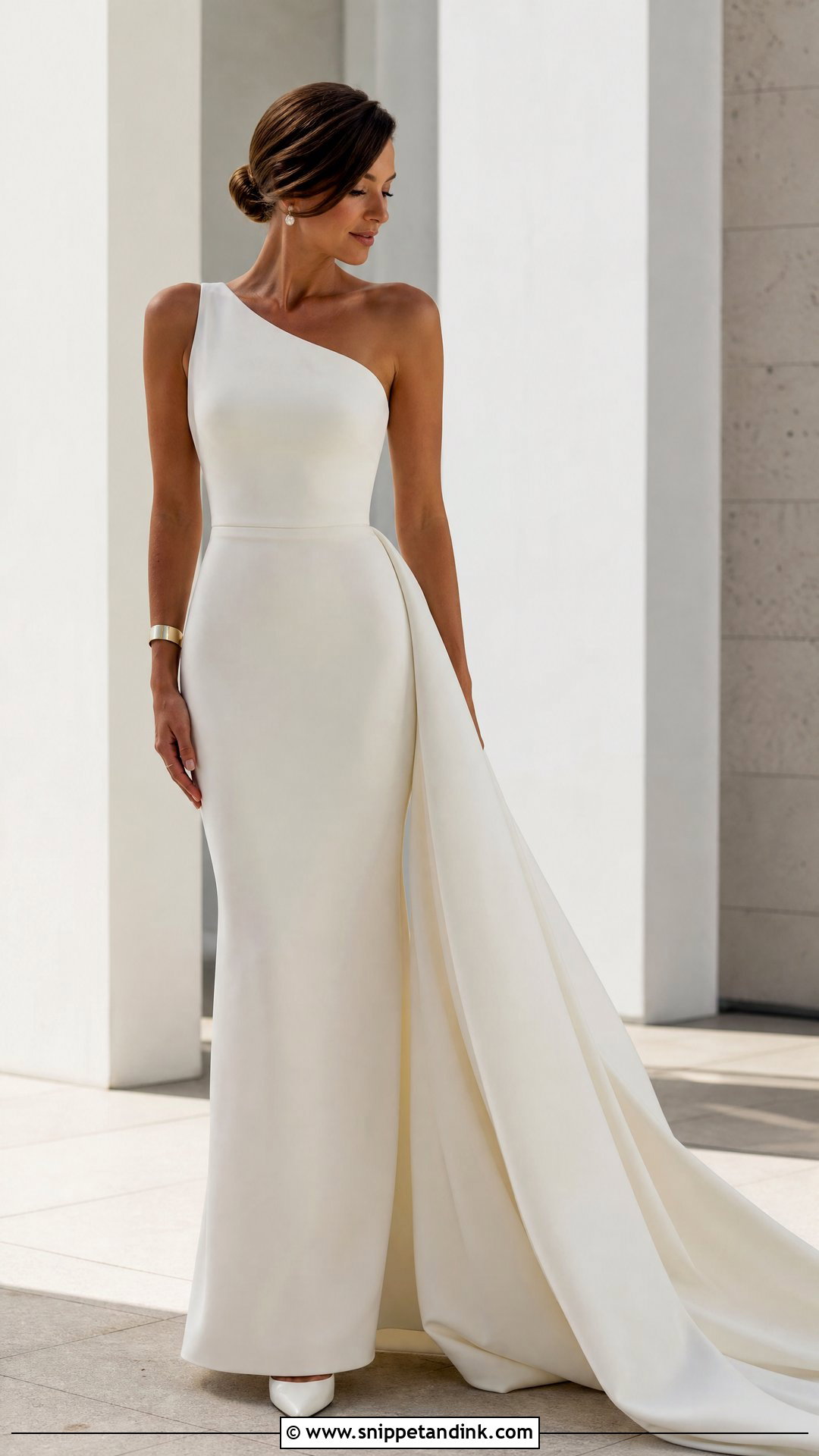 One Shoulder Wedding Dress With Detachable Asymmetric Train - Snippet and Ink - 20 Wedding Dress with Detachable Train Ideas
