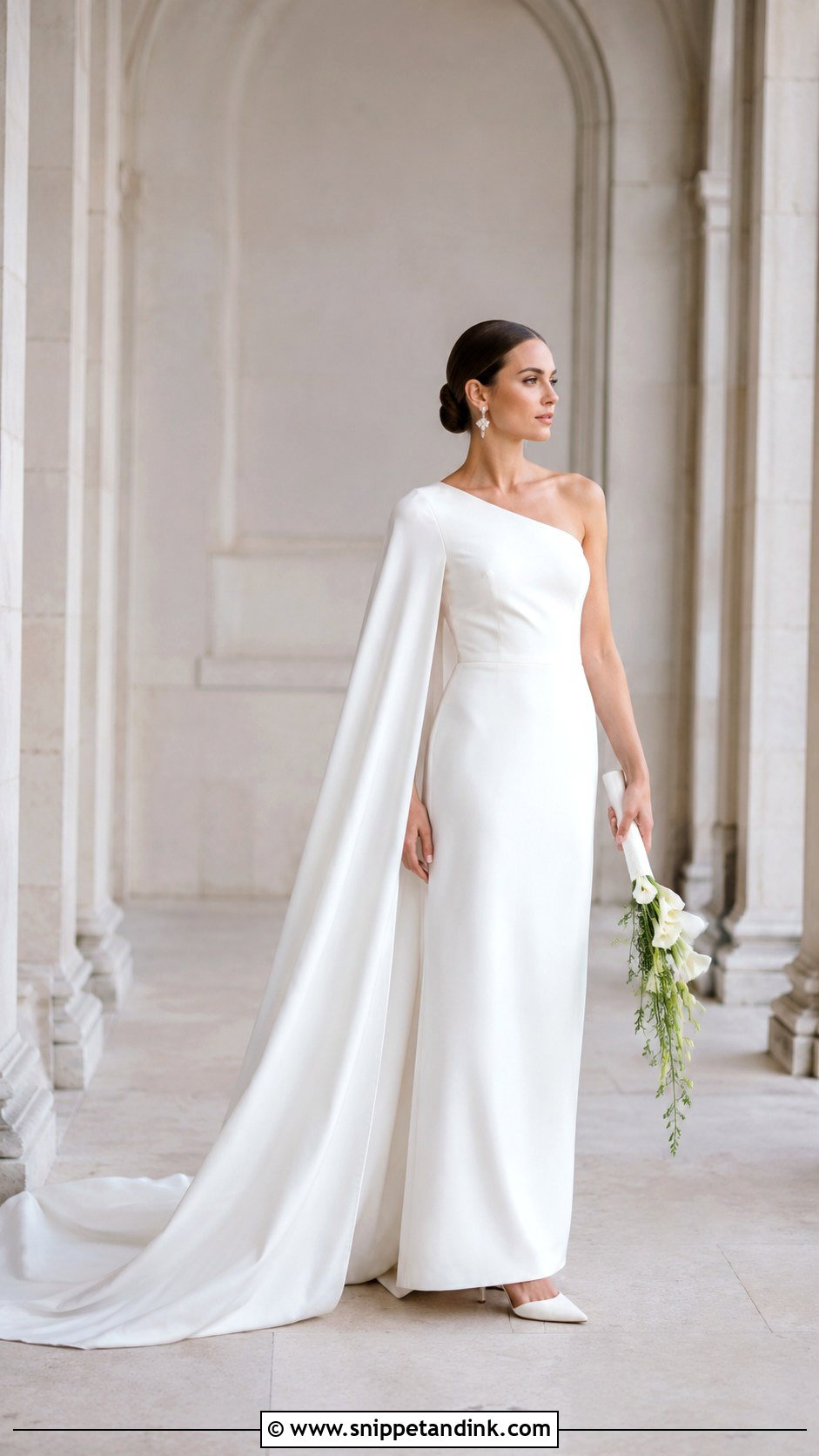 One Shoulder Wedding Dress With Detachable Cape - Snippet and Ink - 20 Detachable Cape Wedding Dress Ideas