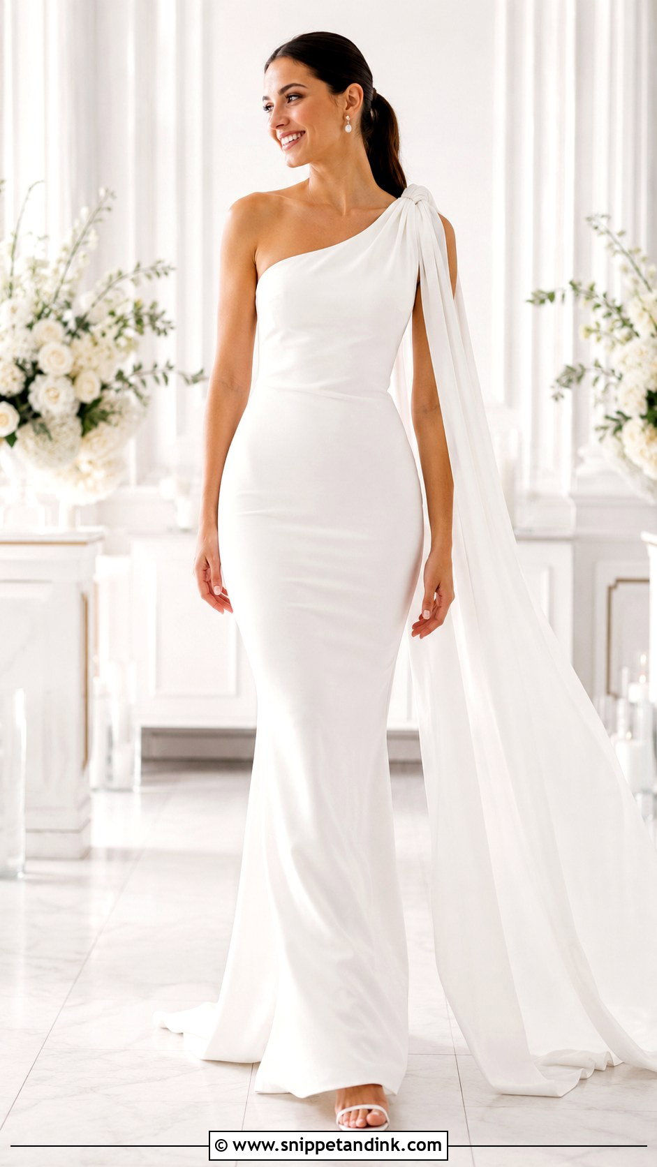 One Shoulder Wedding Dress With Detachable Shoulder Drape - Snippet and Ink - 25 Two in One Wedding Dress Ideas